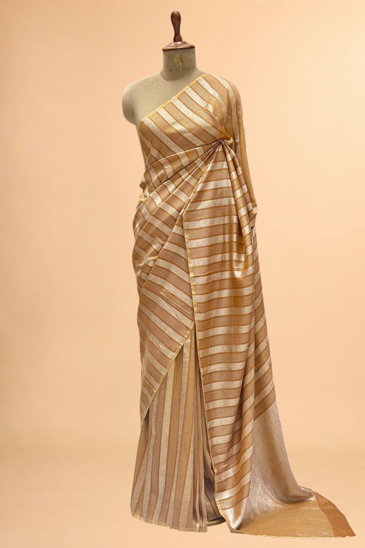 Dusty Mustard Pure Munga Silk Saree with Tissue Stripes