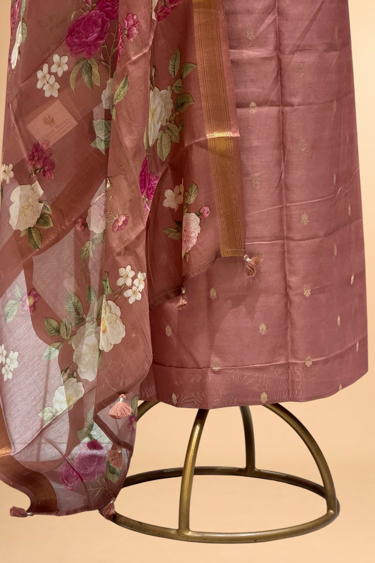 Dusty Pink Chanderi Silk Suit Set With Printed Dupatta