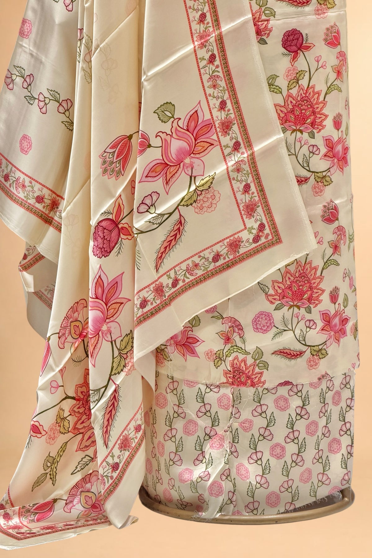 Ivory Printed Pure Muslin Silk Unstitched Suit Set