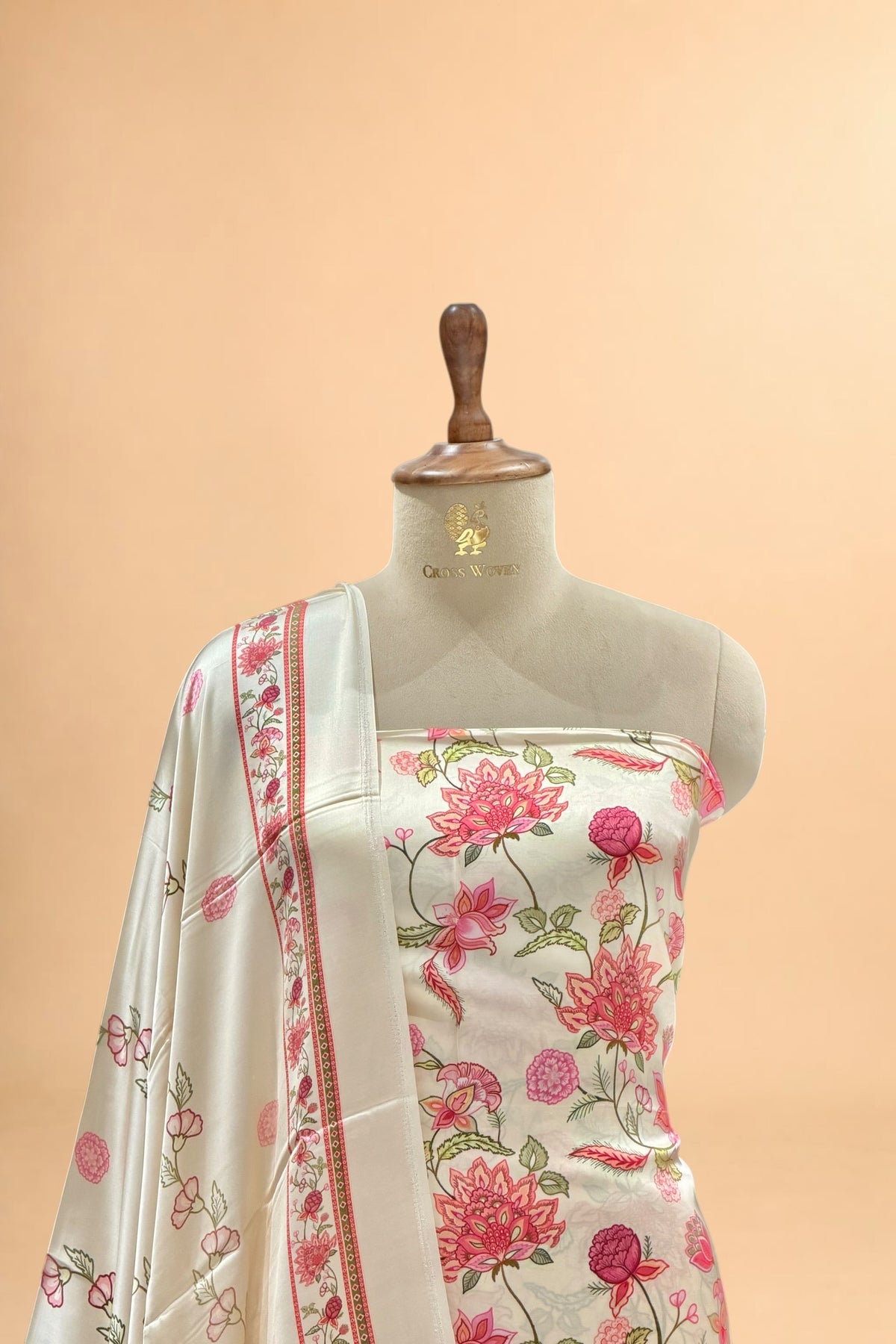 Ivory Printed Pure Muslin Silk Unstitched Suit Set