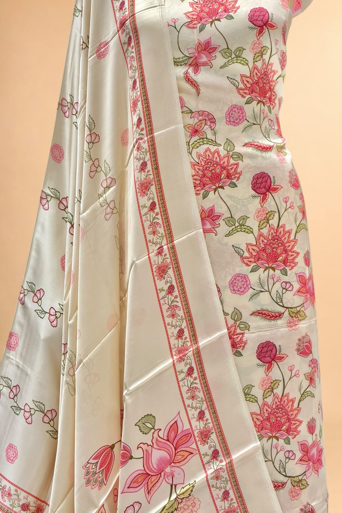 Ivory Printed Pure Muslin Silk Unstitched Suit Set