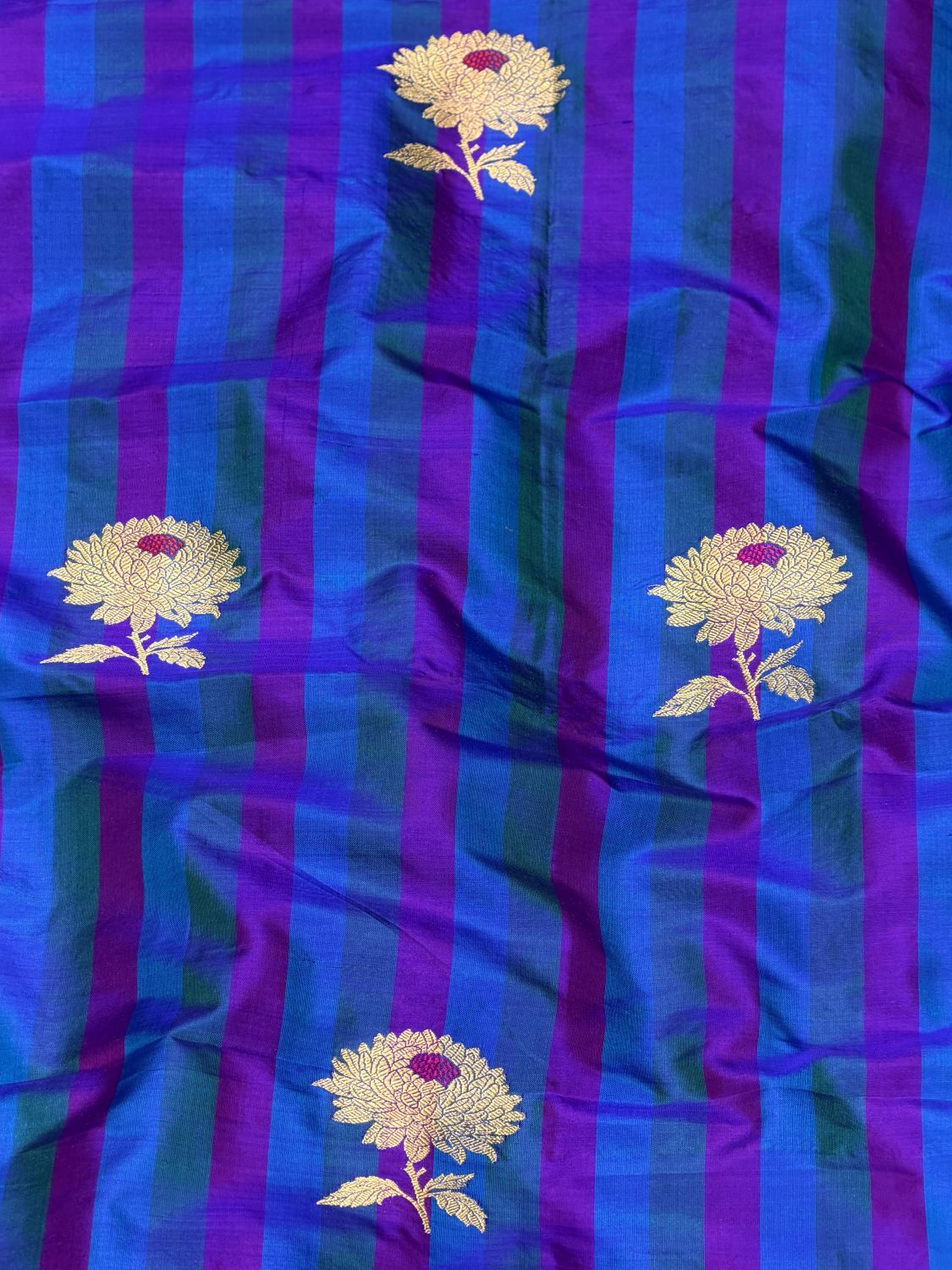Rangkaat Stripes Pure Katan Silk With Meena Kadhwa Floral Boota