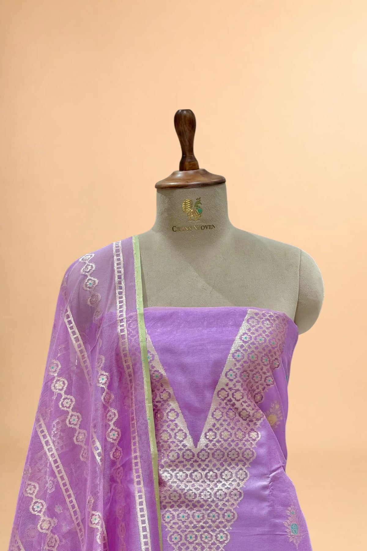 Lavender Banarasi Pure Fine Raw Silk Suit Set with Meena Kora Net Dupatta