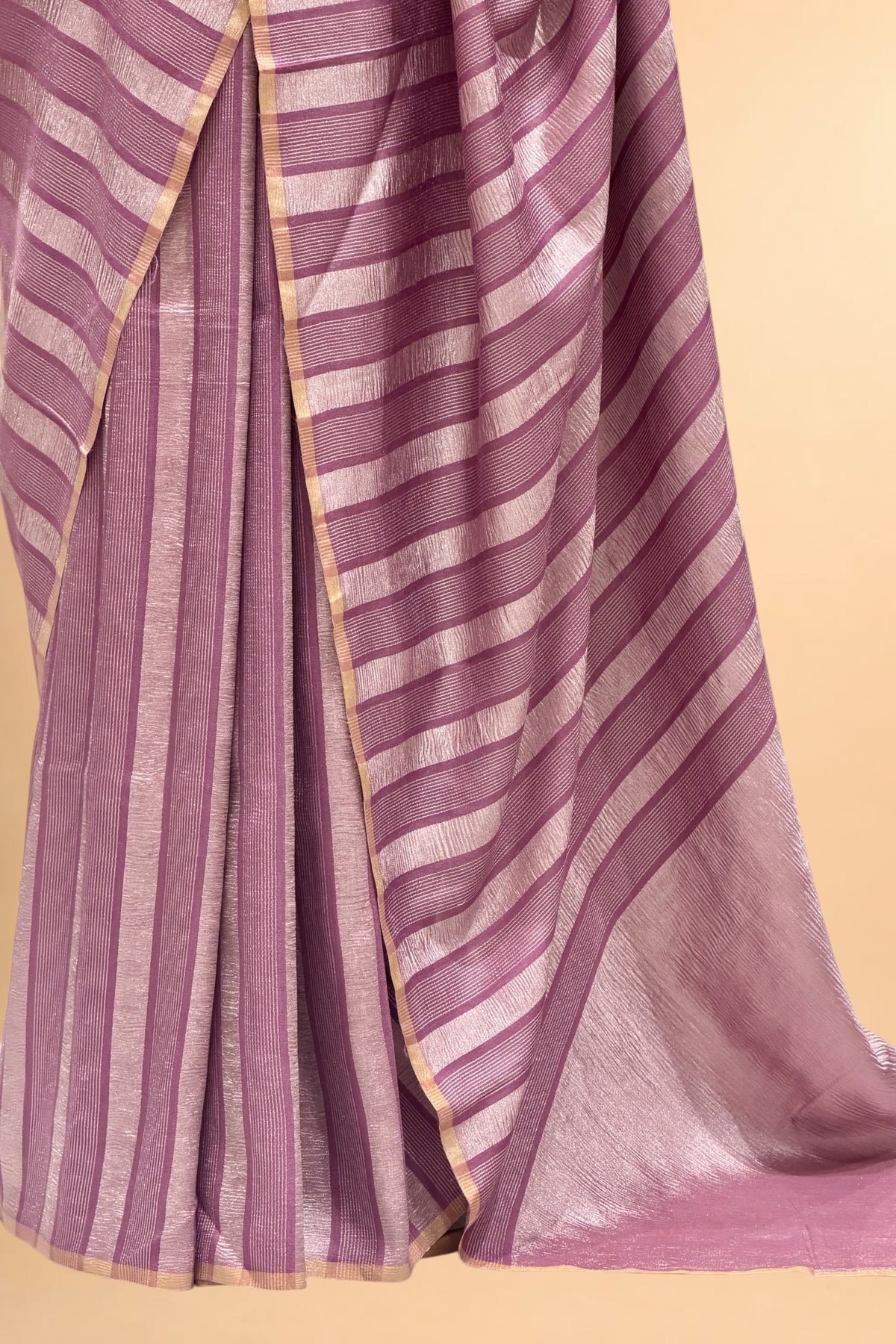 Lavender Pure Munga Silk Saree with Tissue Stripes