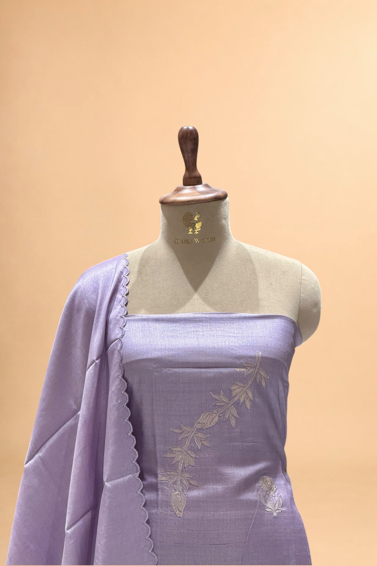 Lavender Pure Tusser Silk Suit Set with Tissue Appliqué Pattern