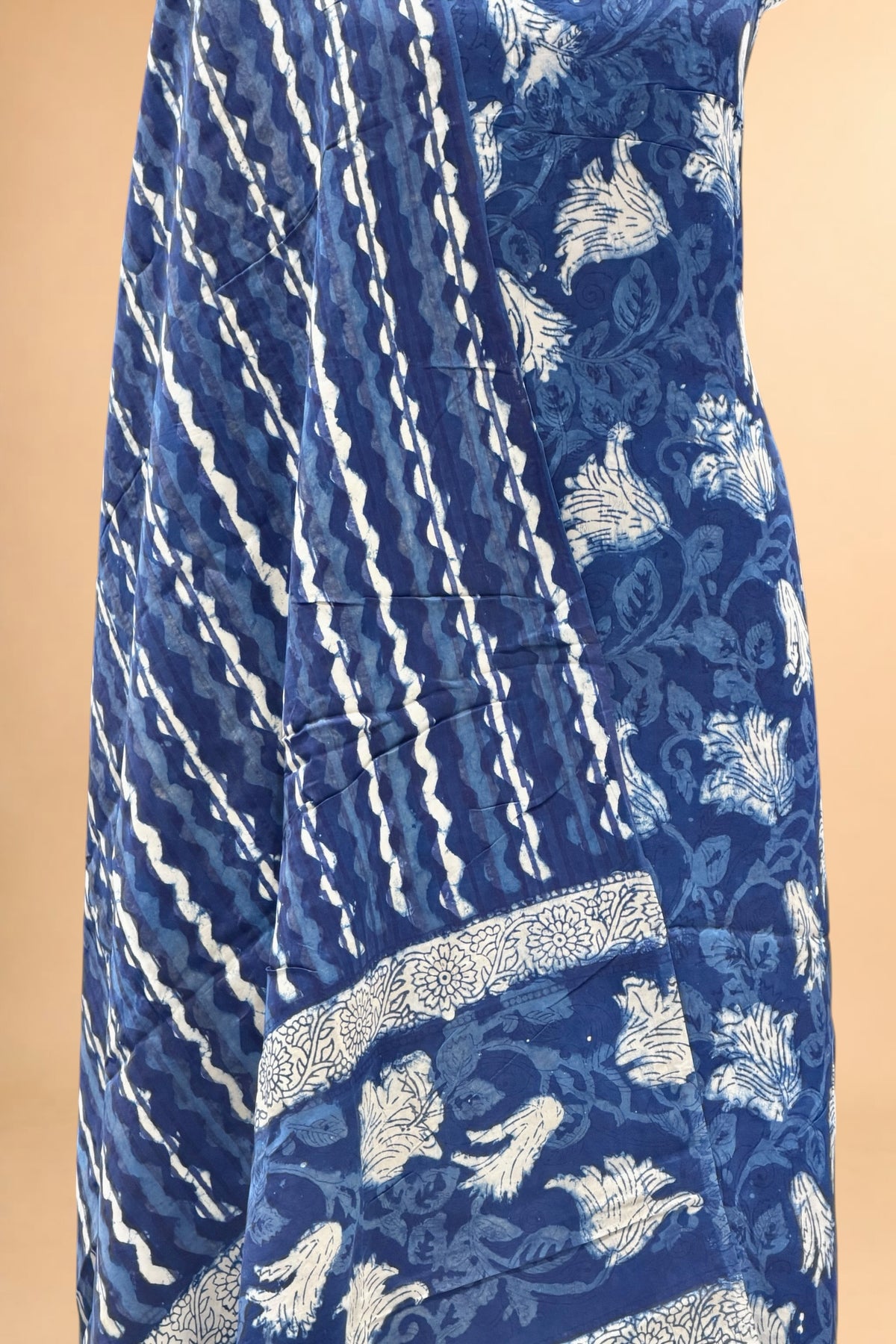 Navy Blue Block Print Pure Muslin Silk Suit Set