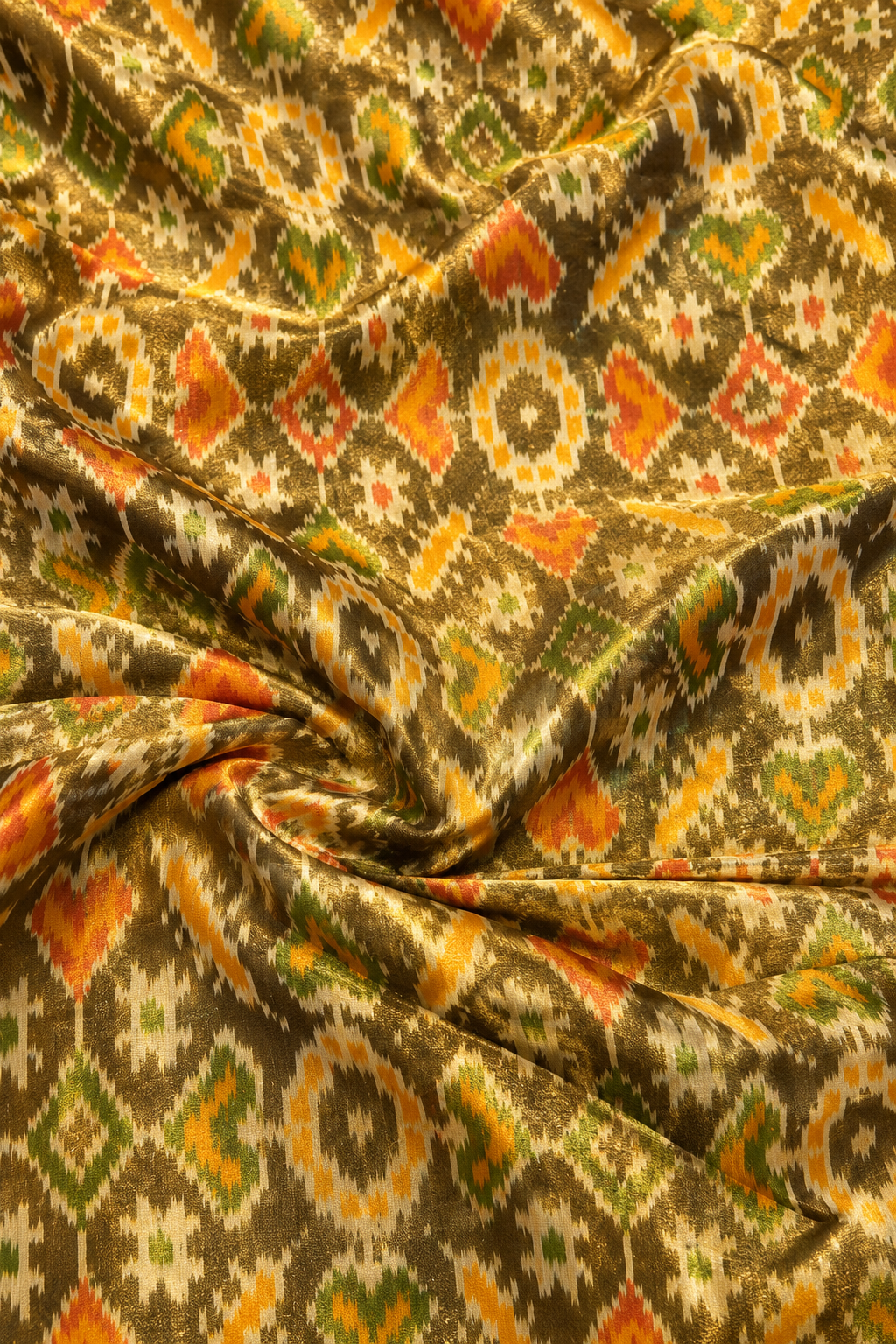Olive Green Pure Tissue Silk Ikkat Fabric