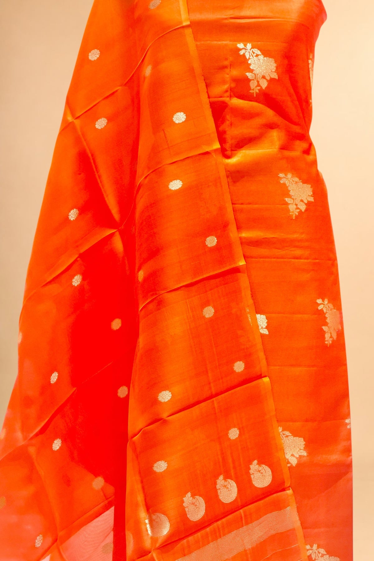 Orange Pure Soft Silk Suit Set With Organza Dupatta