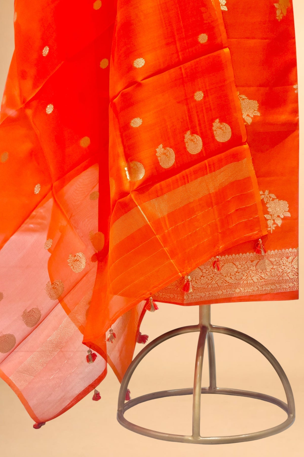 Orange Pure Soft Silk Suit Set With Organza Dupatta