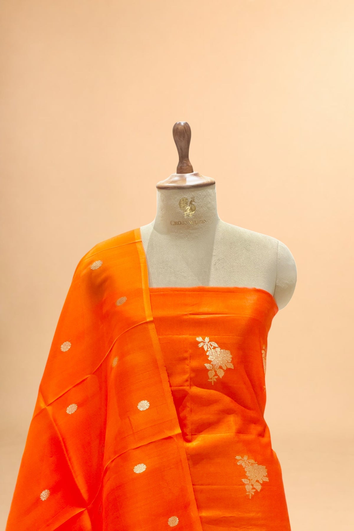 Orange Pure Soft Silk Suit Set With Organza Dupatta