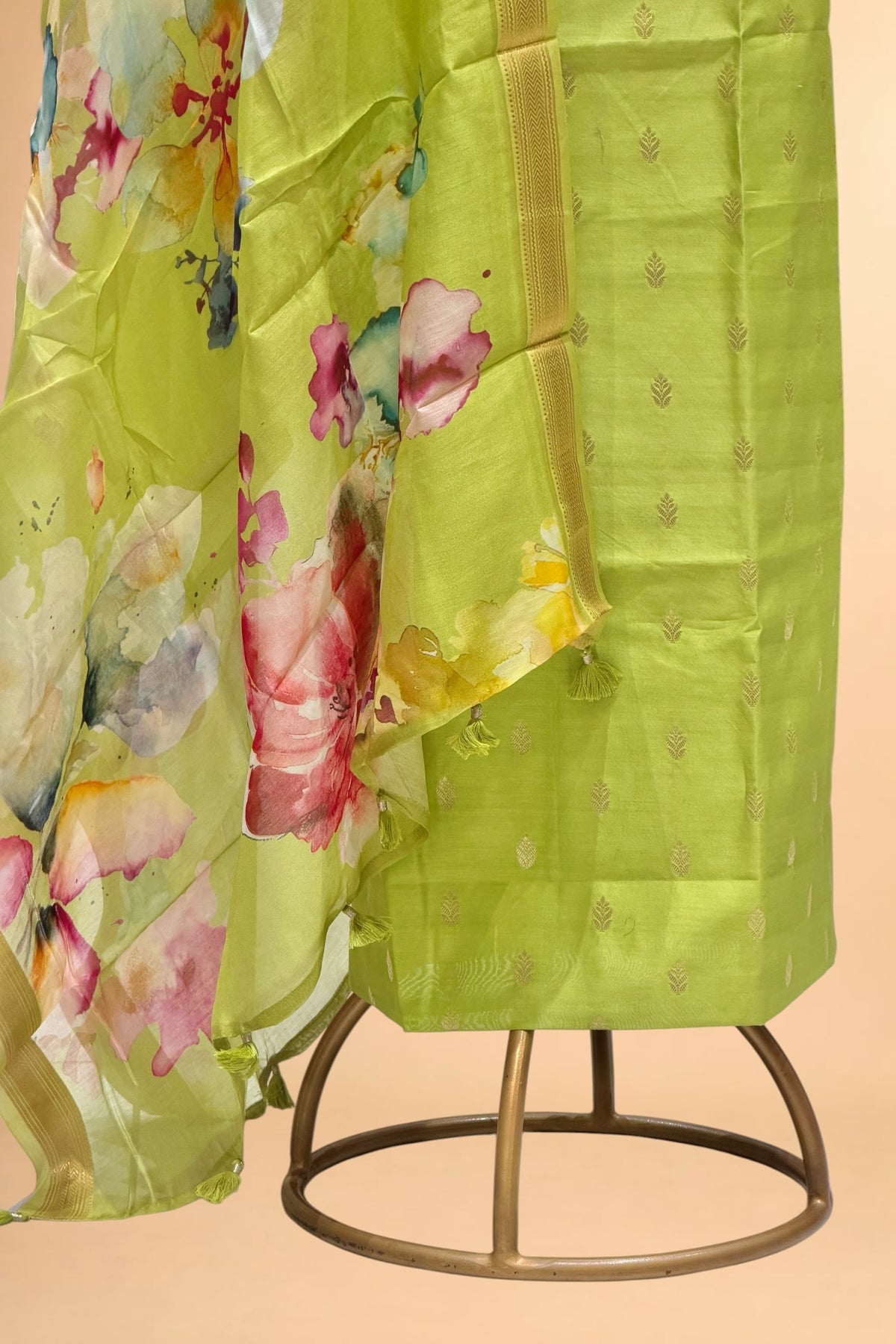 Pista Green Chanderi Silk Suit Set With Printed Dupatta