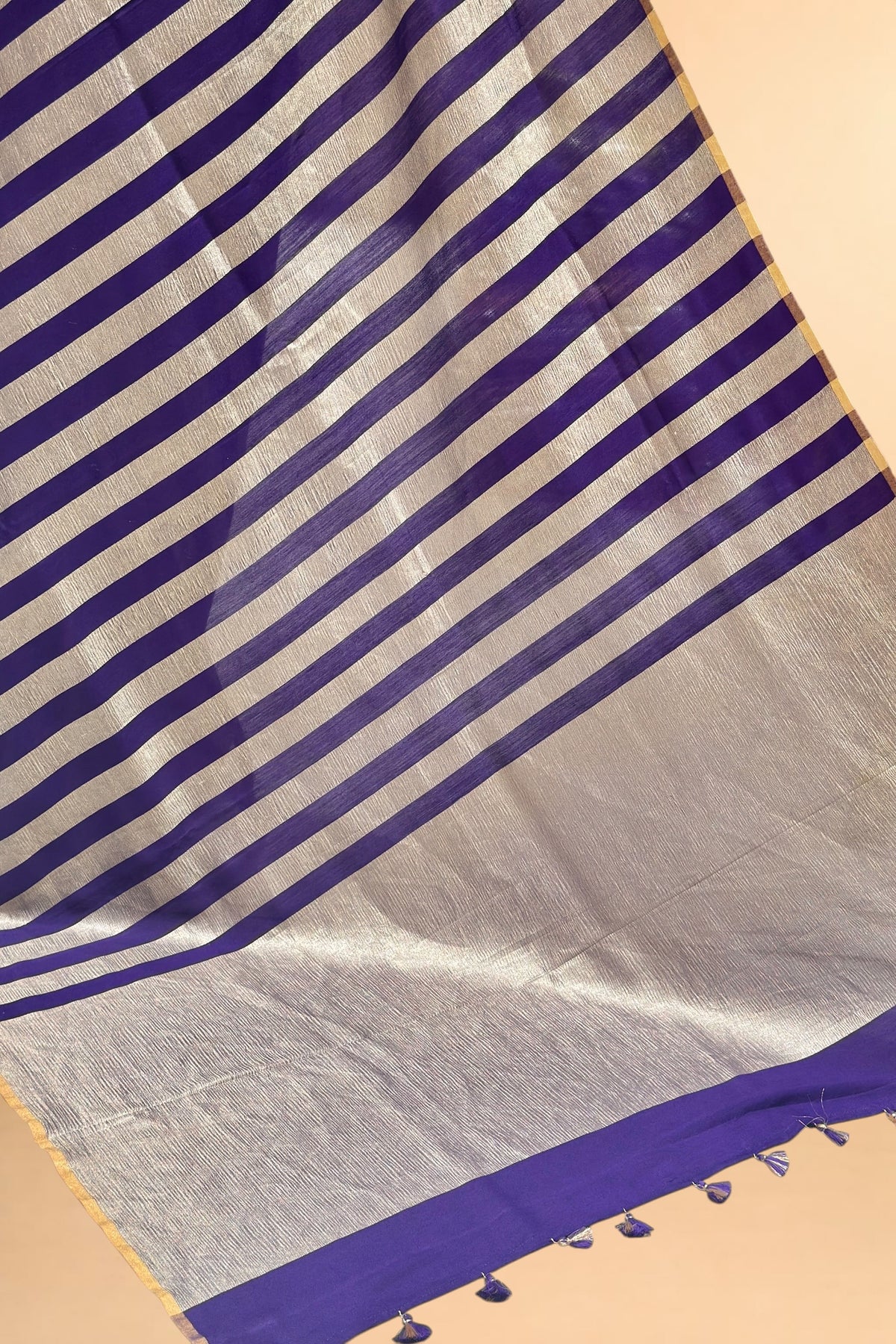 Purple Pure Munga Silk Saree with Tissue Stripes