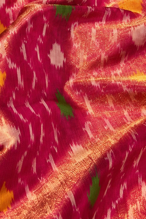 Rani Pink Pure Tissue Silk Ikkat Fabric