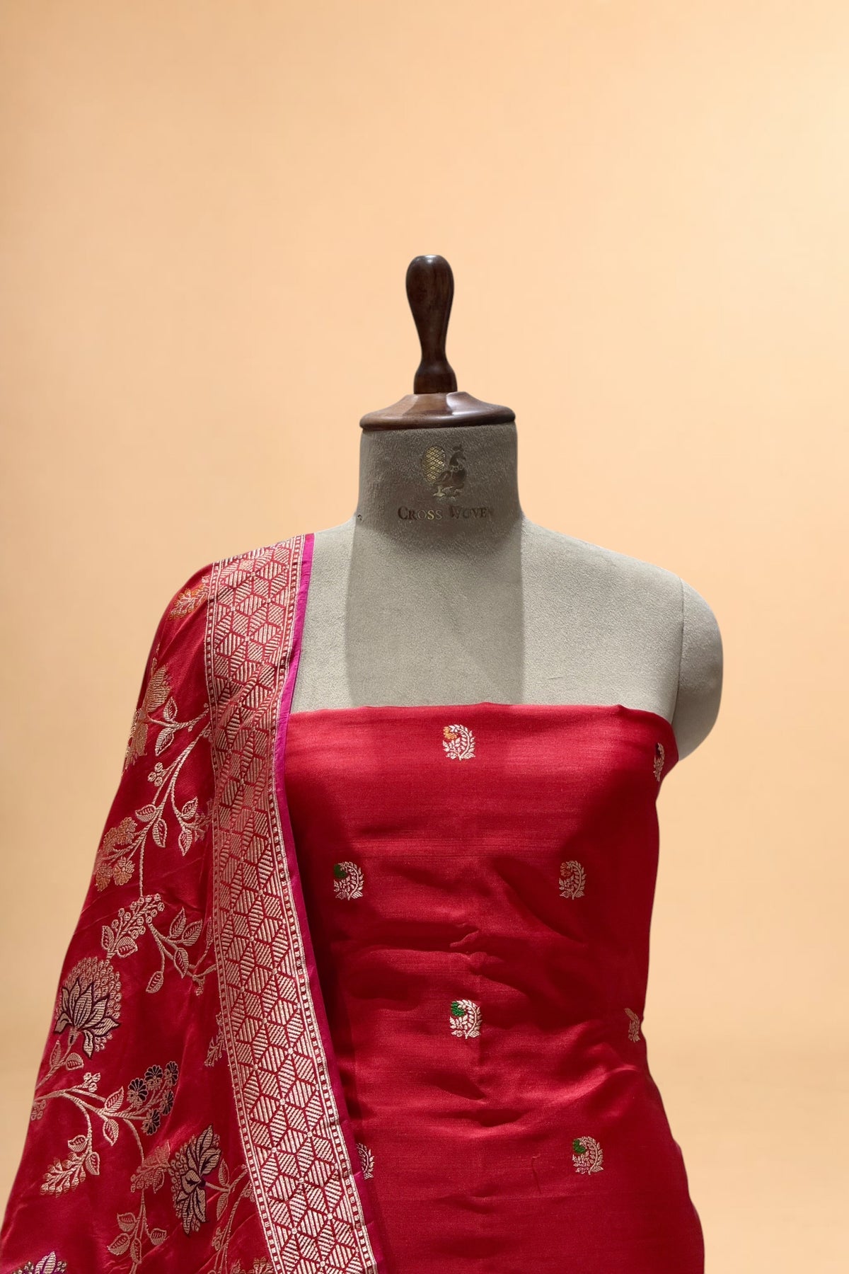 Red Katan Silk Iktara Suit with Meena Kadhwa Floral Jaal Dupatta