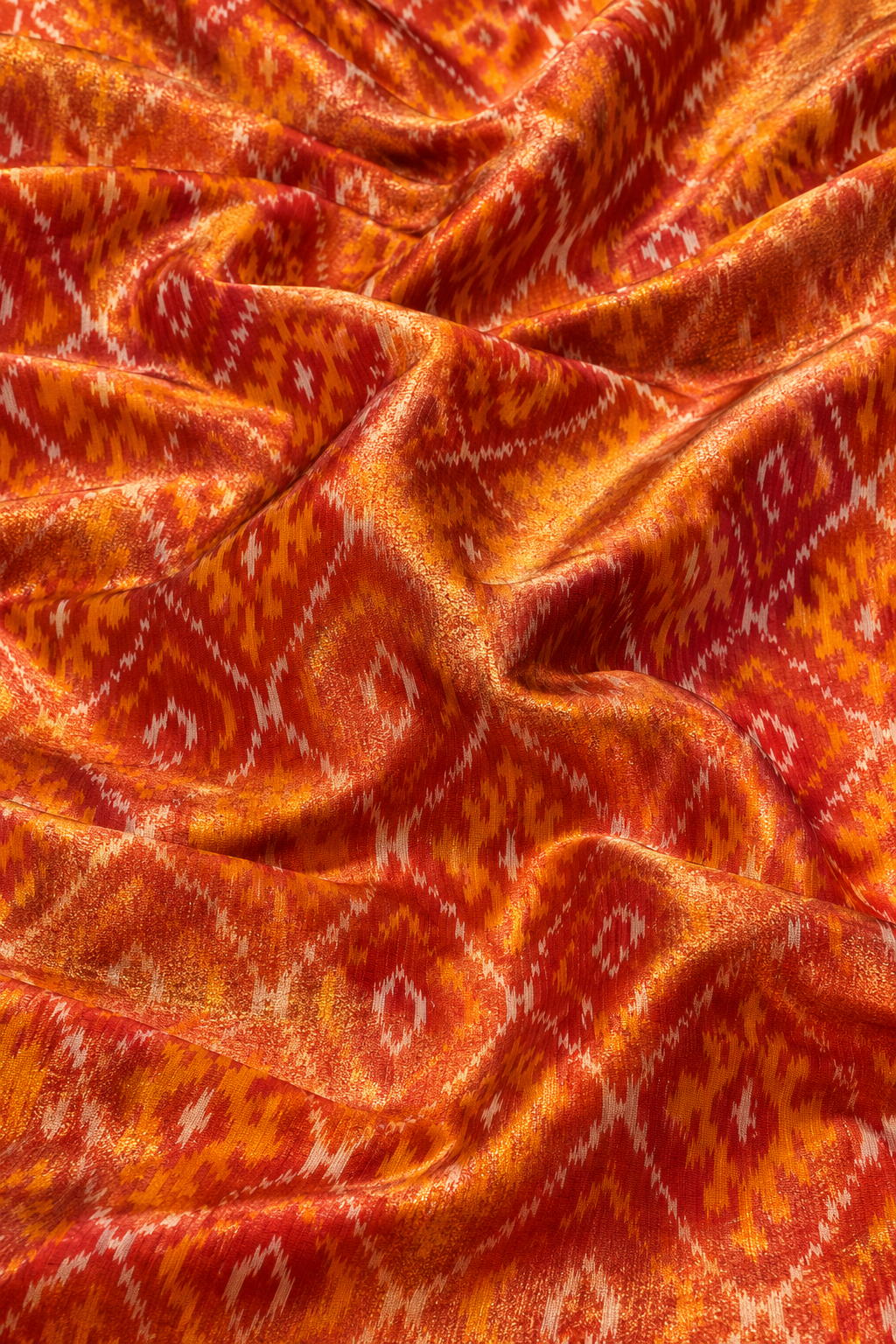 Rust Orange Pure Tissue Silk Ikkat Fabric