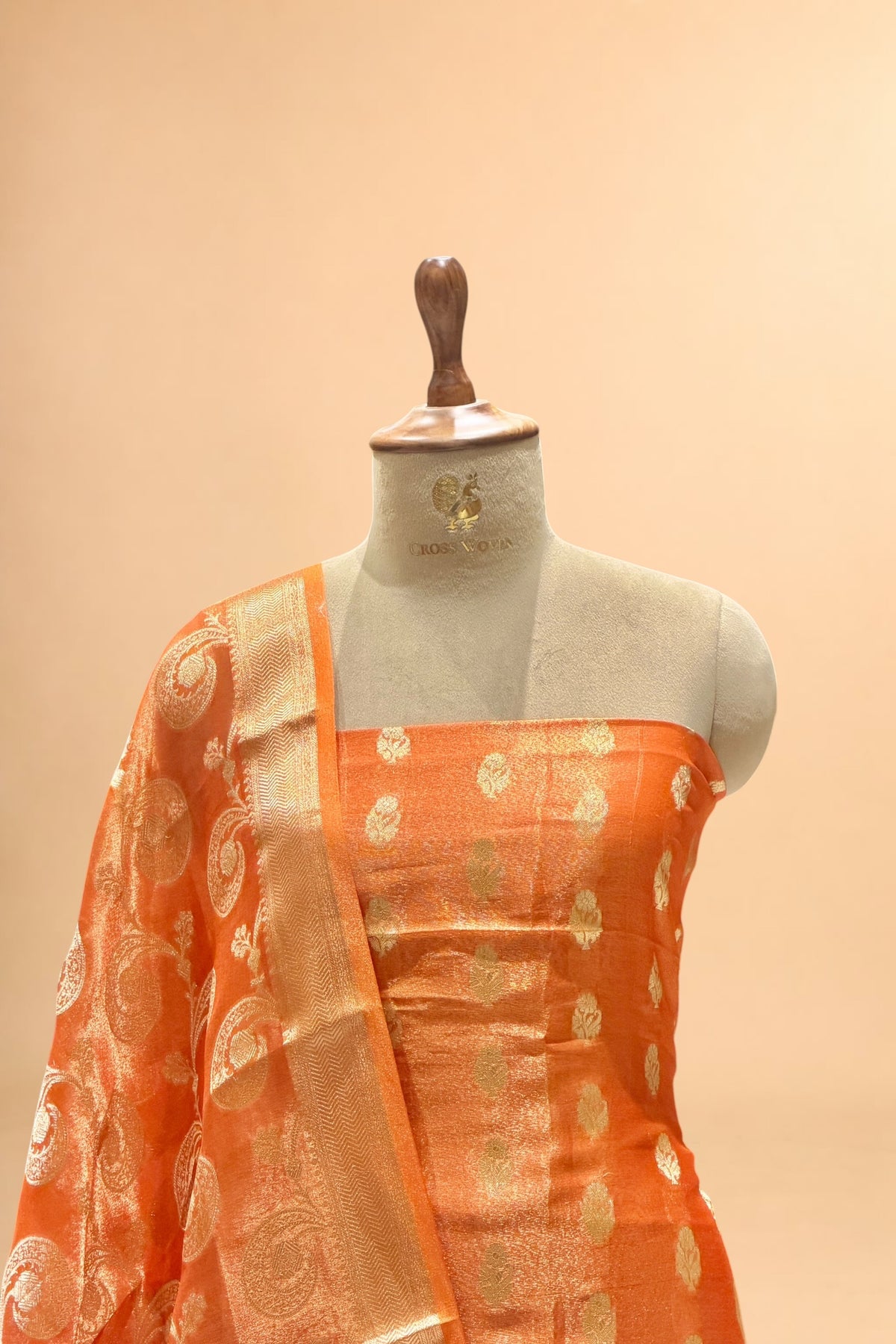 Rust Orange Tissue Silk Suit Set with Jaal Dupatta