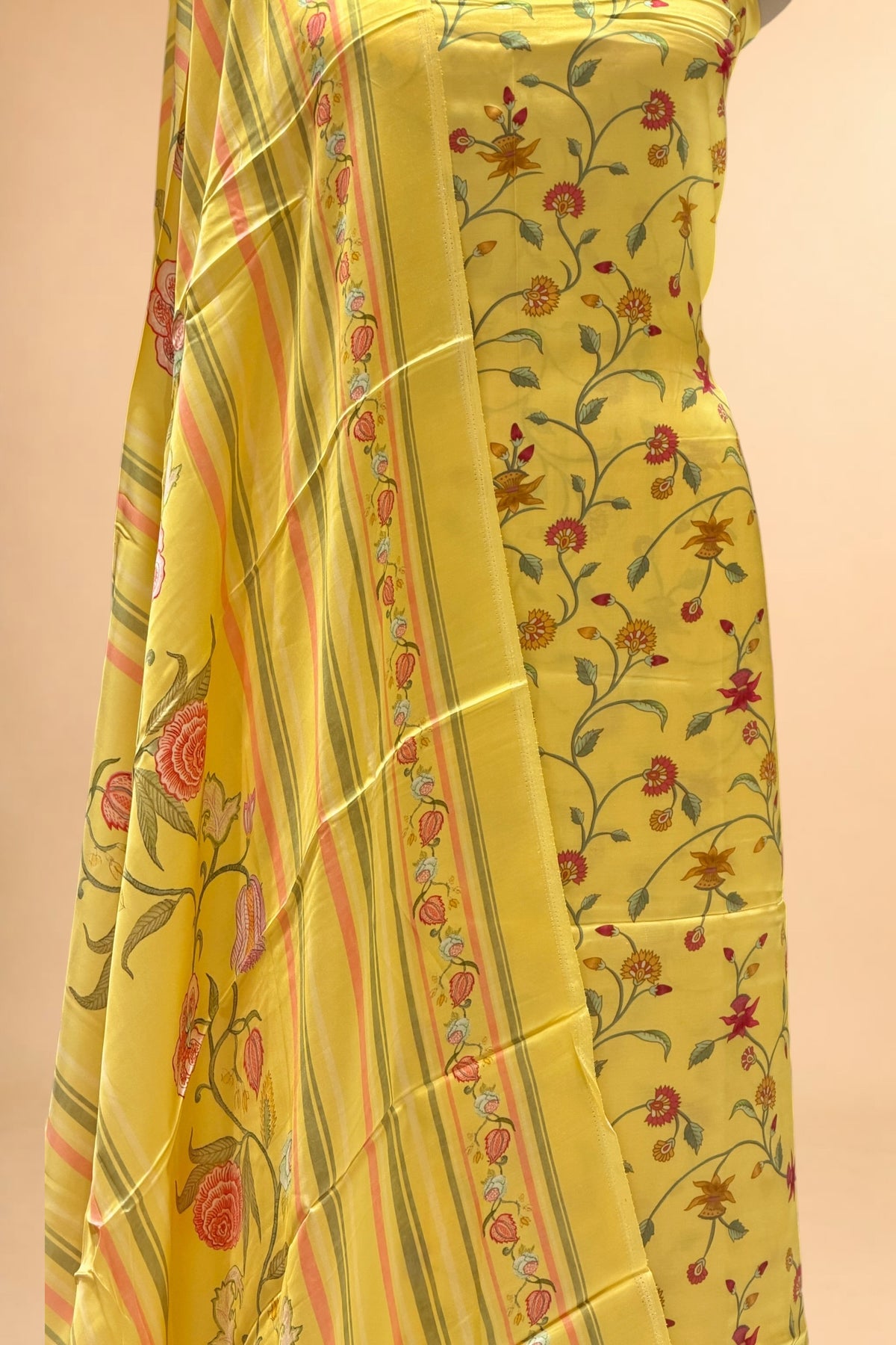 Sunshine Yellow Printed Pure Muslin Silk Unstitched Suit Set