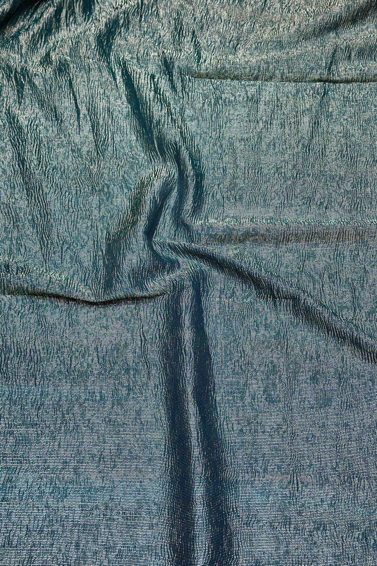 Teal Pure Munga Silk Saree With Tissue Stripes