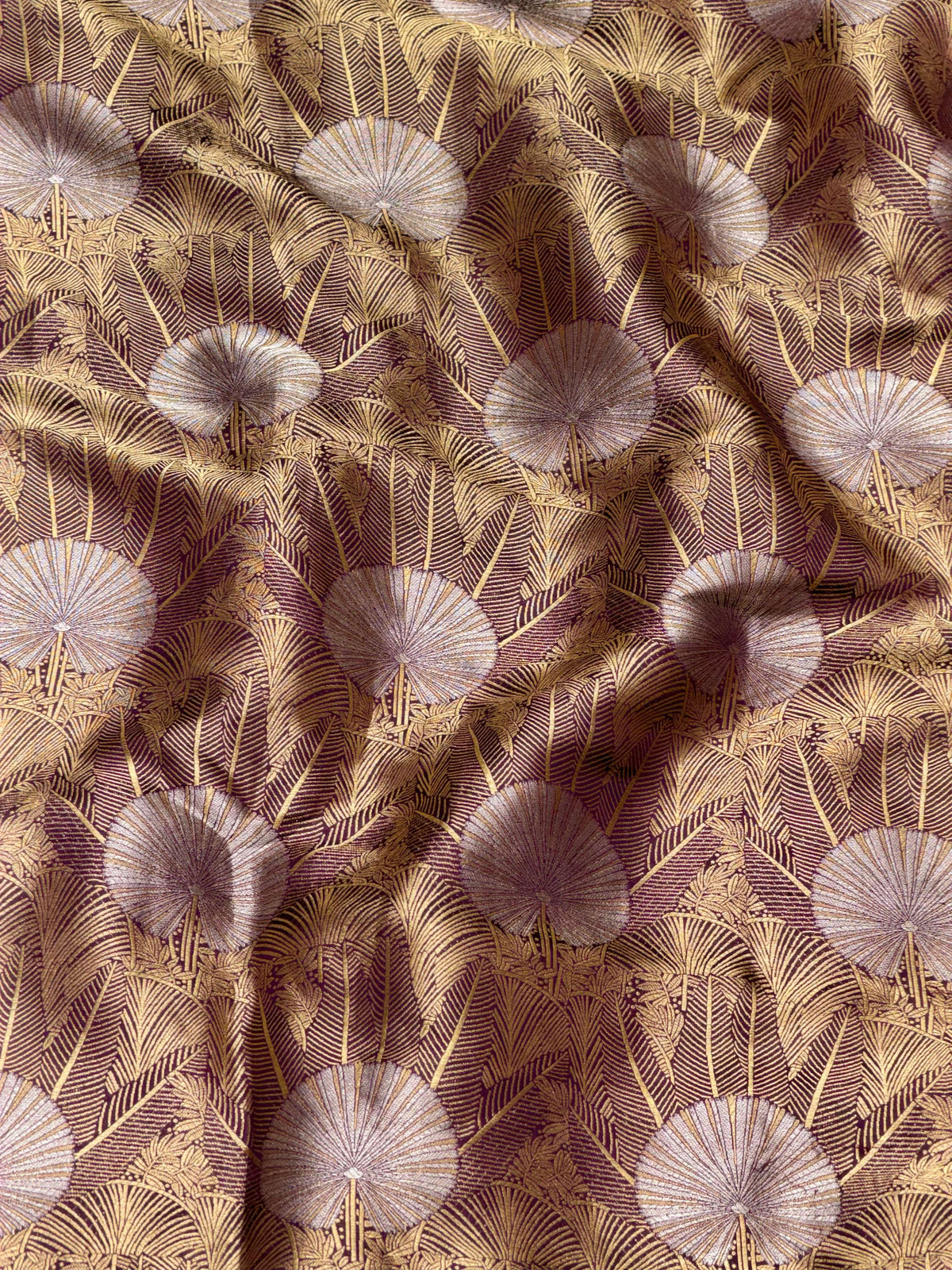 Wine Purple Banarasi Brocade Pure Katan Silk Fabric