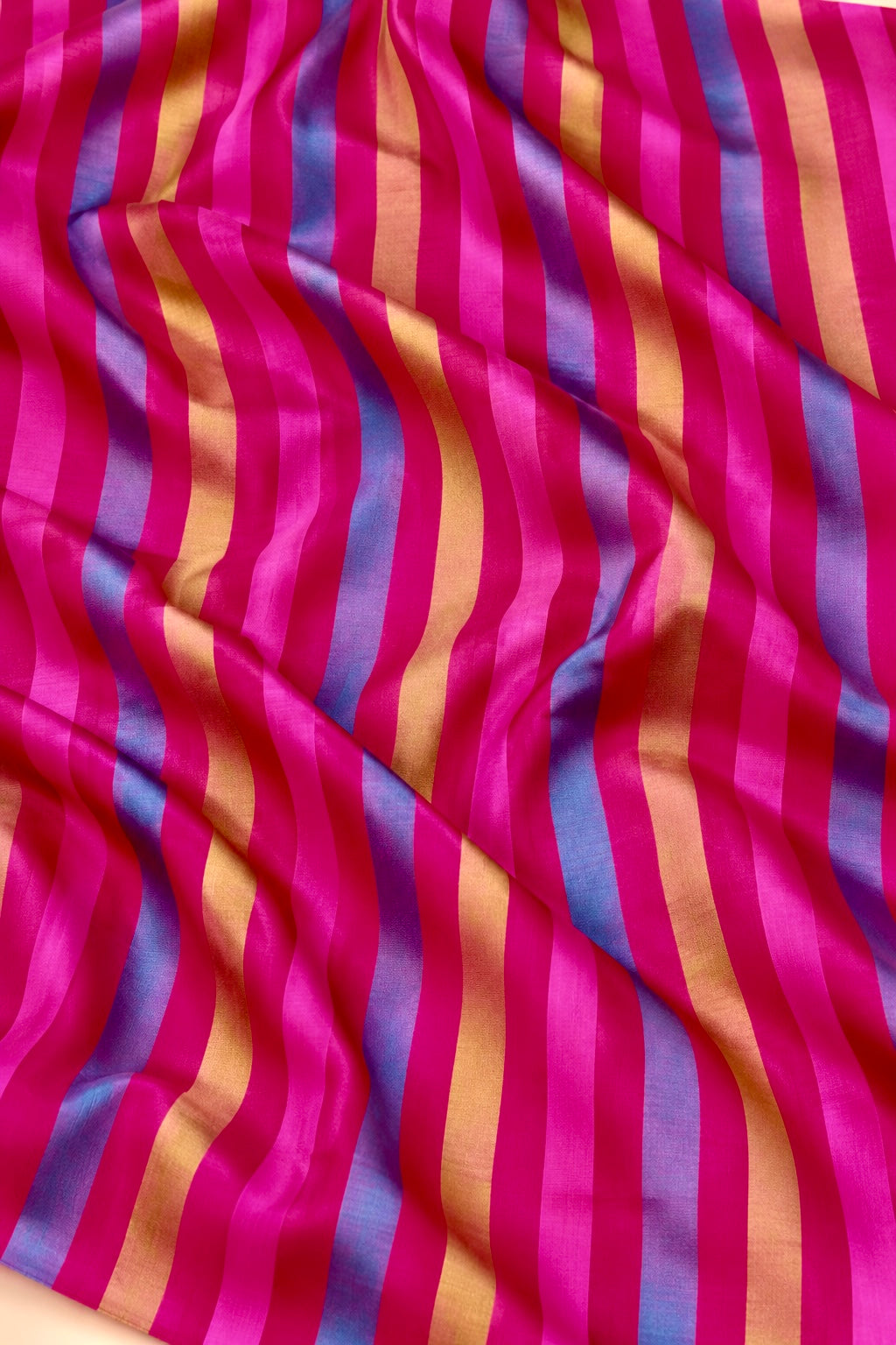 Deep Magenta Pink Pure Katan Silk Rangkaat Striped Fabric