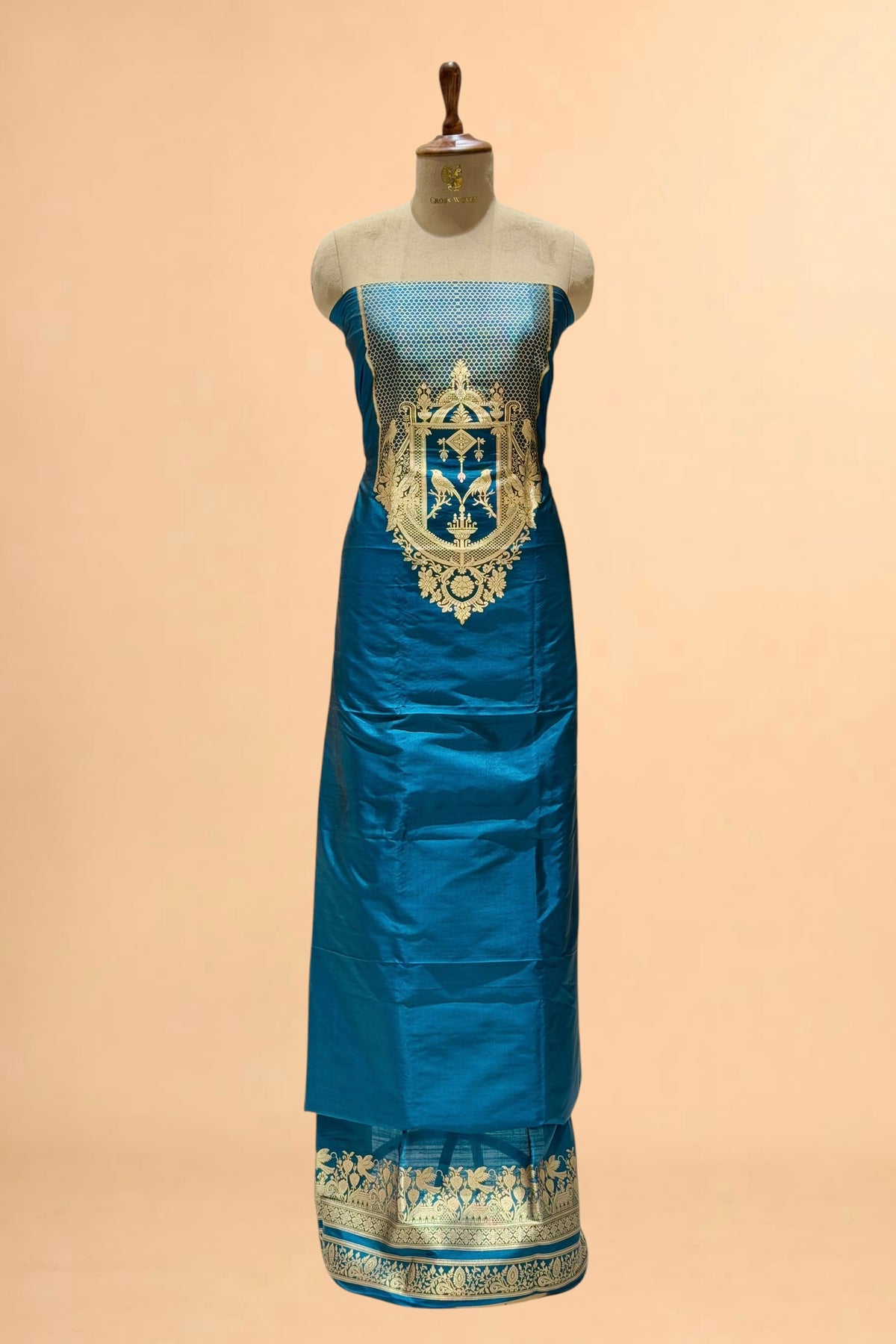 Deep Teal Katan Silk Co-Ord Set with Regal Panel