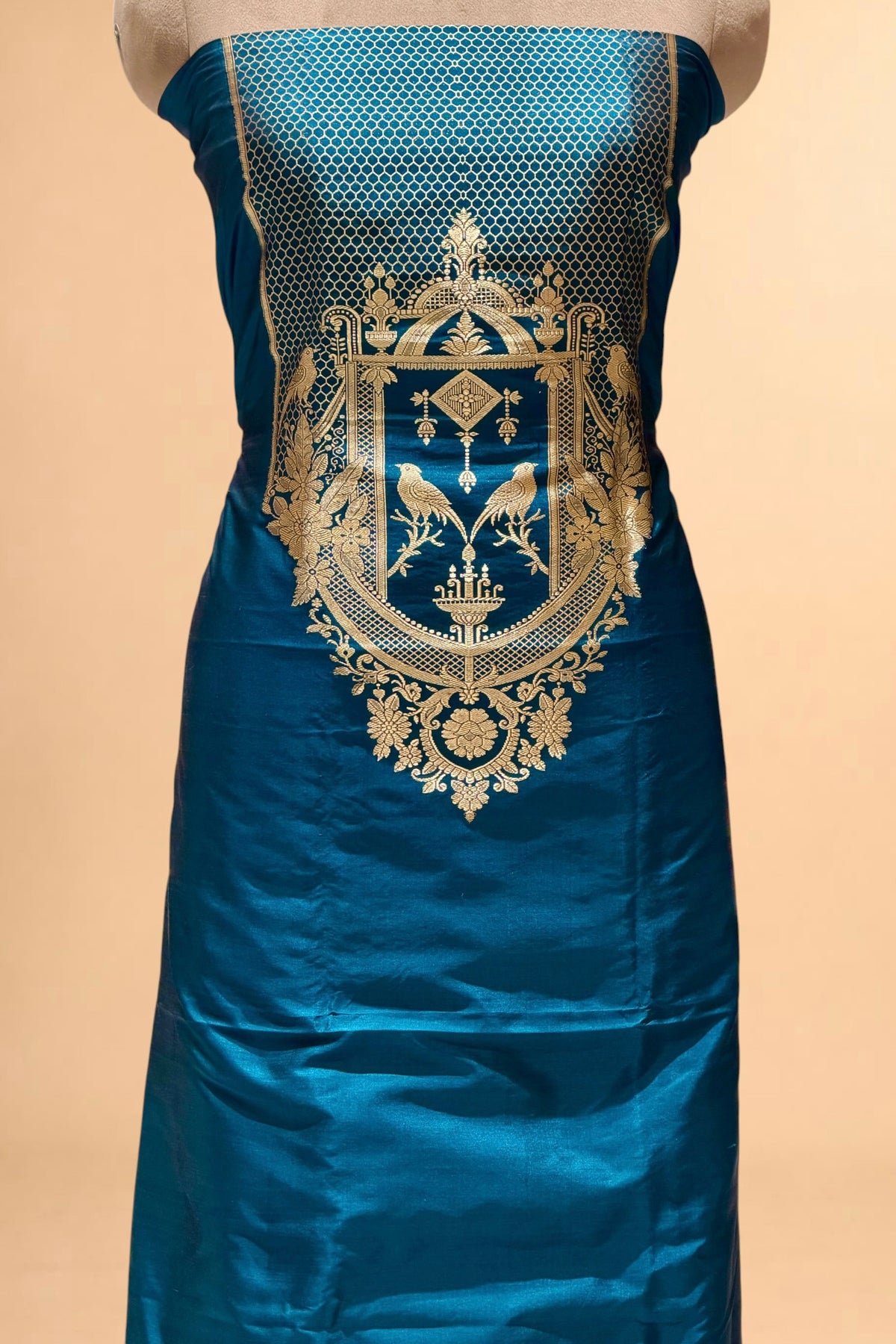 Deep Teal Katan Silk Co-Ord Set with Regal Panel