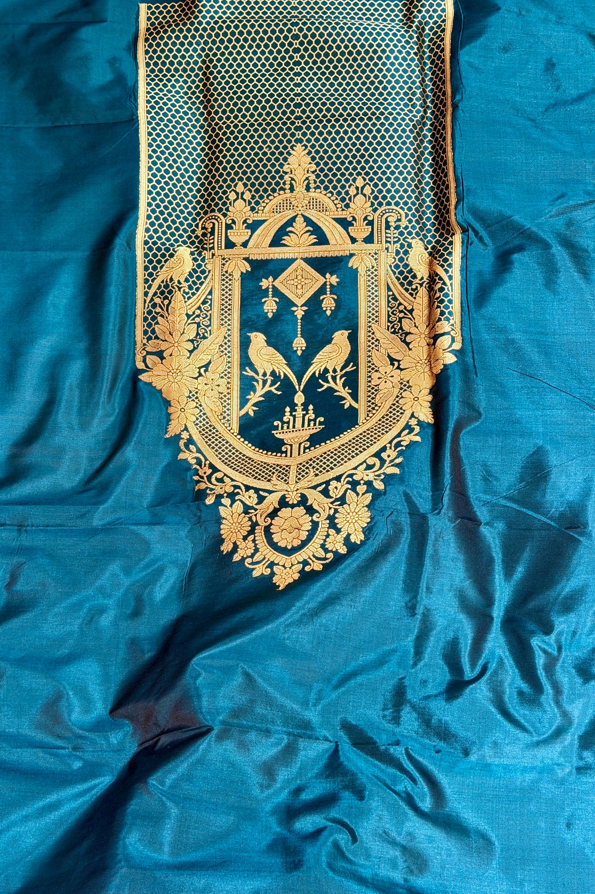 Deep Teal Katan Silk Co-Ord Set with Regal Panel