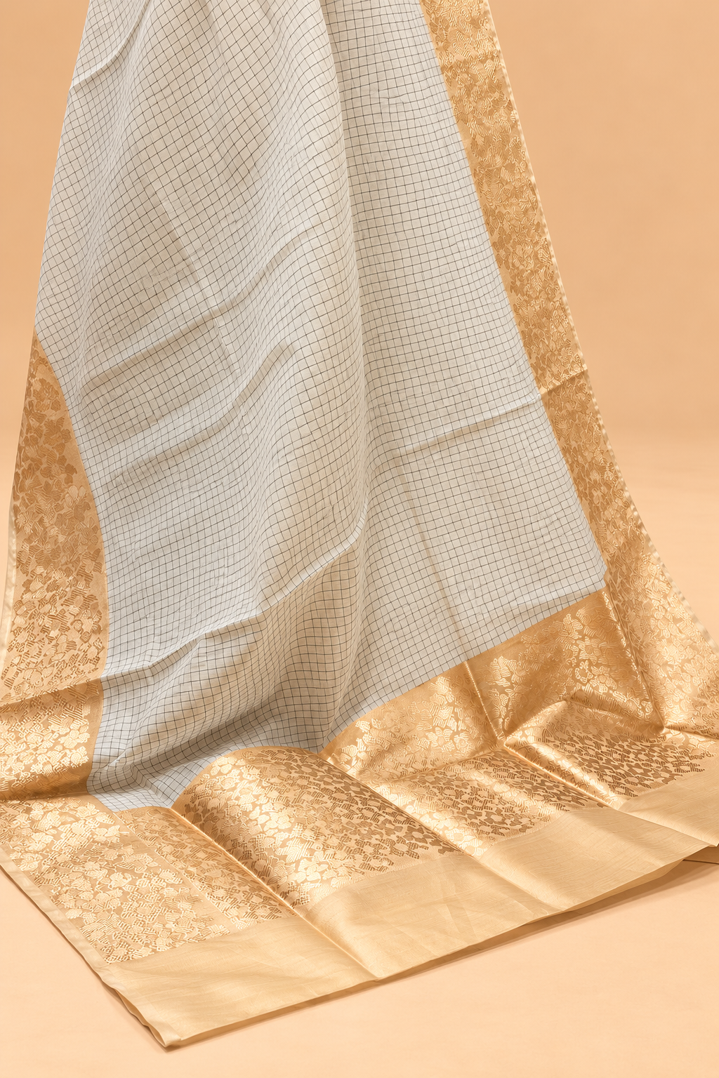 White Pure Organza Saree With Checks