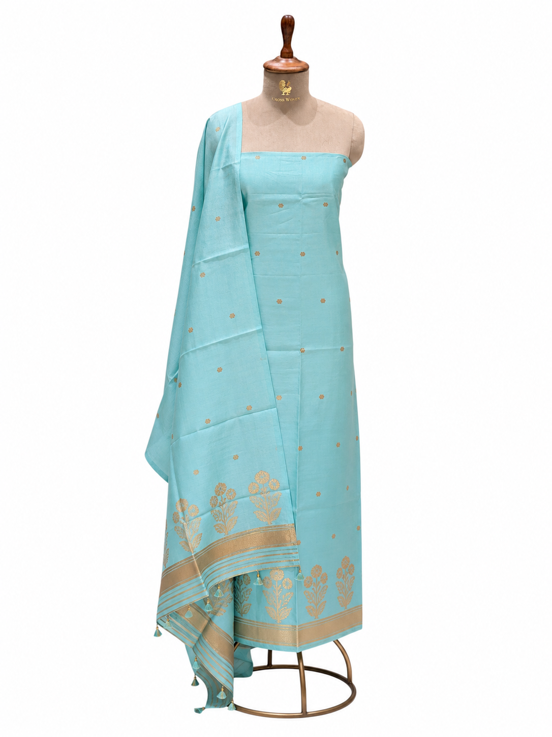 Pastel Blue Pure Silk Suit Set With Statement Bootas
