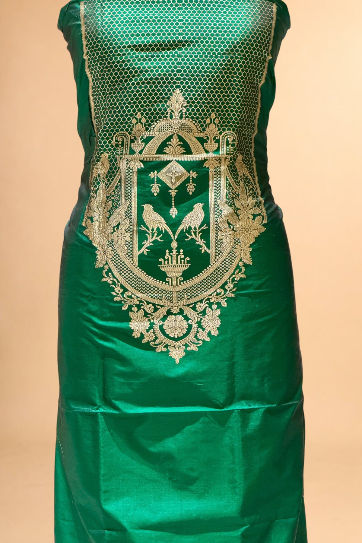 Emerald Green Katan Silk Co-Ord Set with Regal Panel