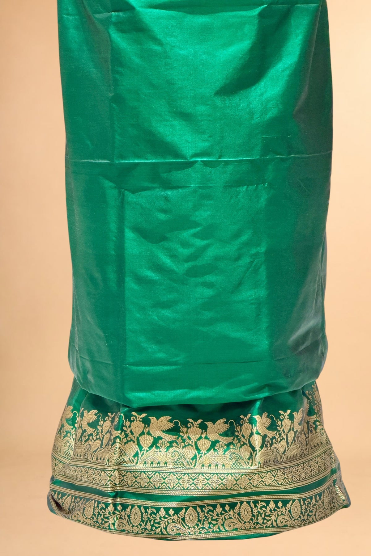 Emerald Green Katan Silk Co-Ord Set with Regal Panel