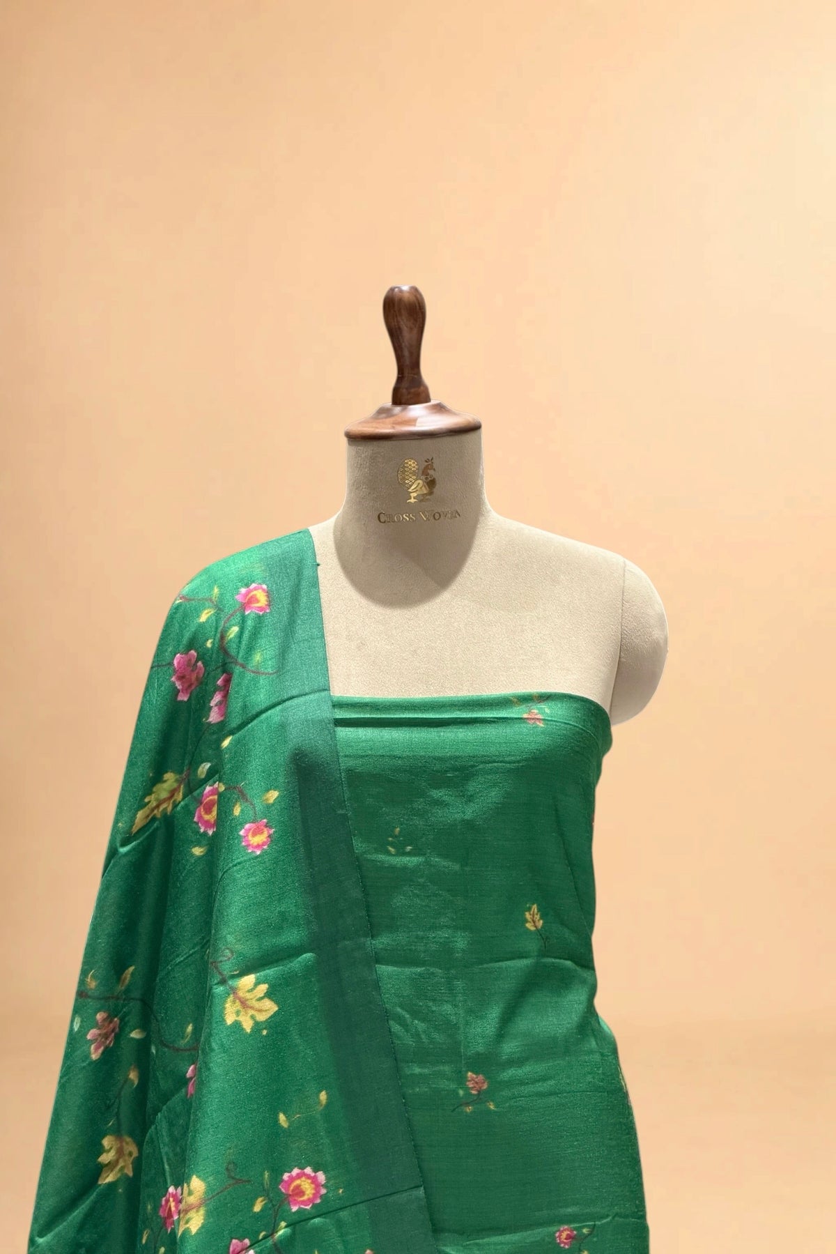 Emerald Green Printed Pure Banarasi Munga Silk Suit Set