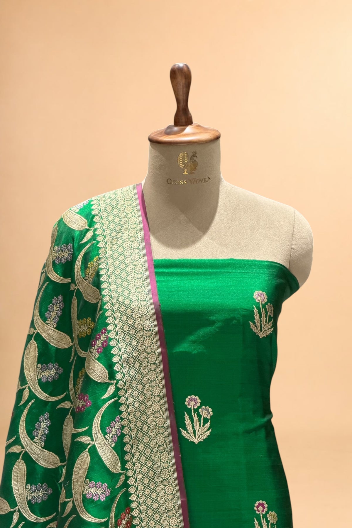 Green Katan Silk Iktara Suit with Meena Kadhwa Floral Jaal Dupatta