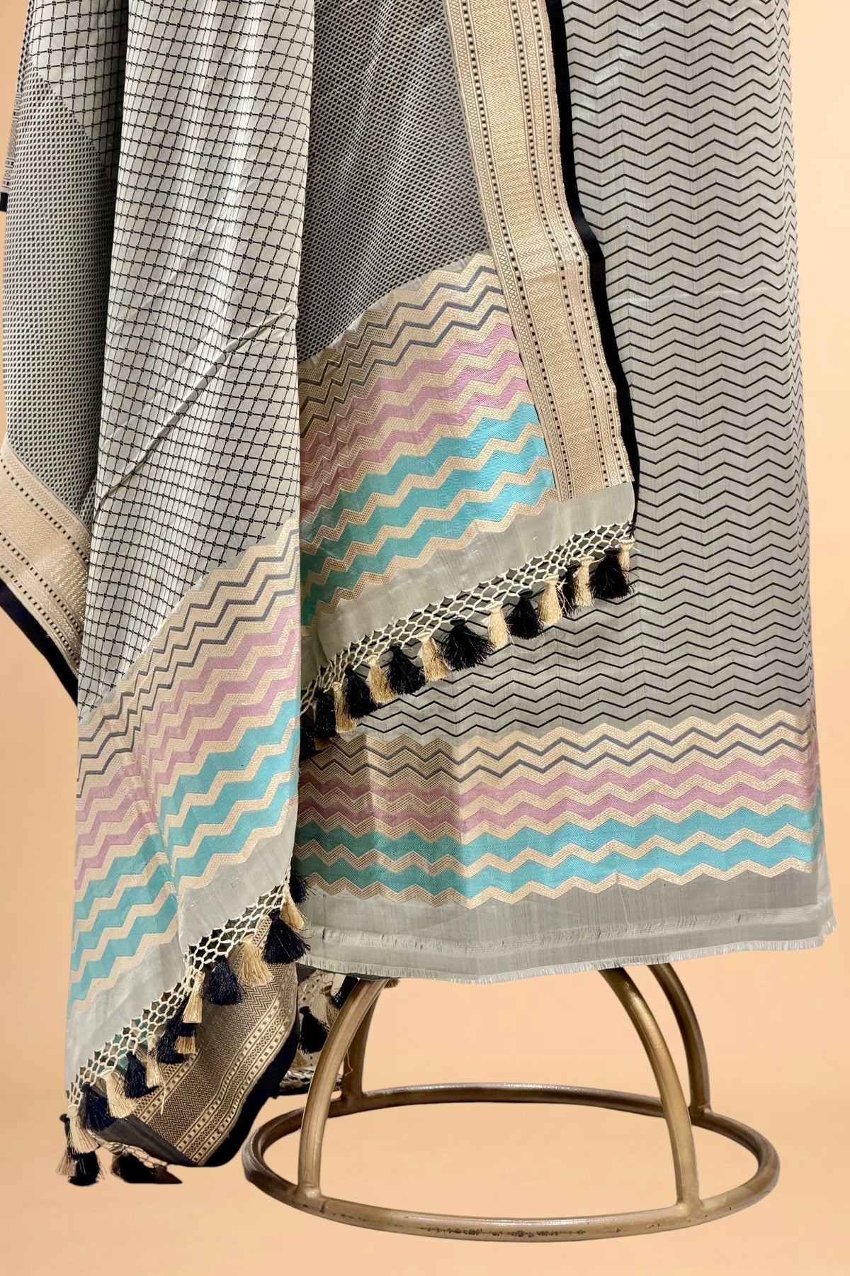 Grey Pure Tanchoi Silk Suit Set