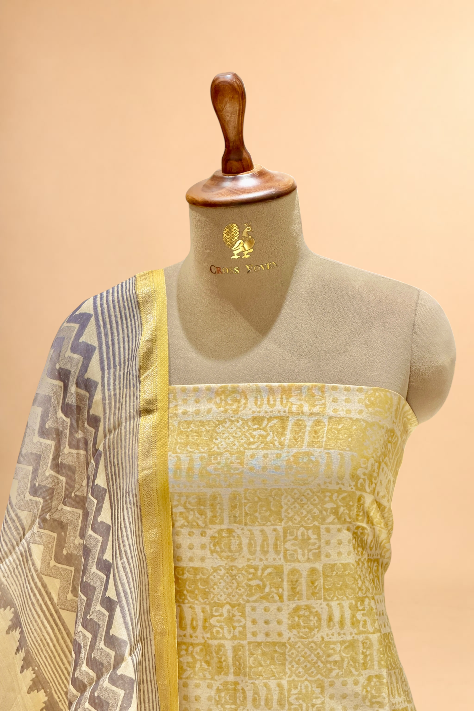 Pastel Yellow Block Printed Chanderi Suit Set with Printed Dupatta