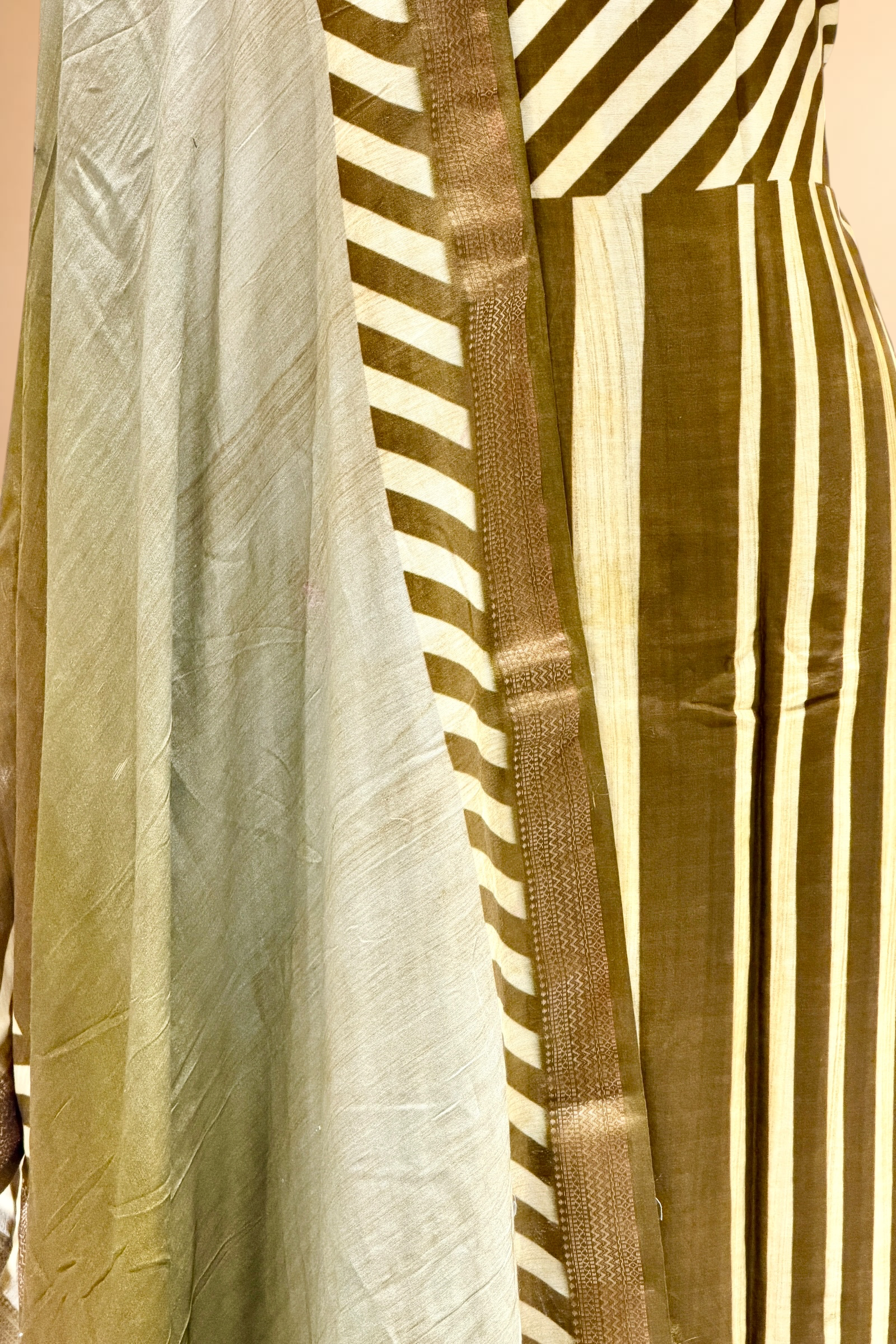 Olive Green Block Printed Chanderi Suit Set with Printed Dupatta
