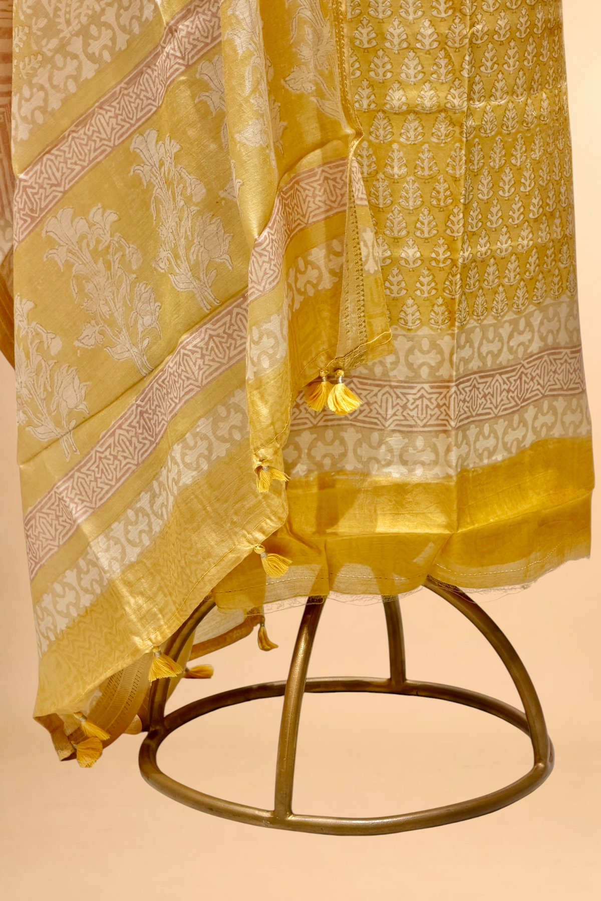 Sunshine Yellow Block Printed Chanderi Suit Set with Printed Dupatta