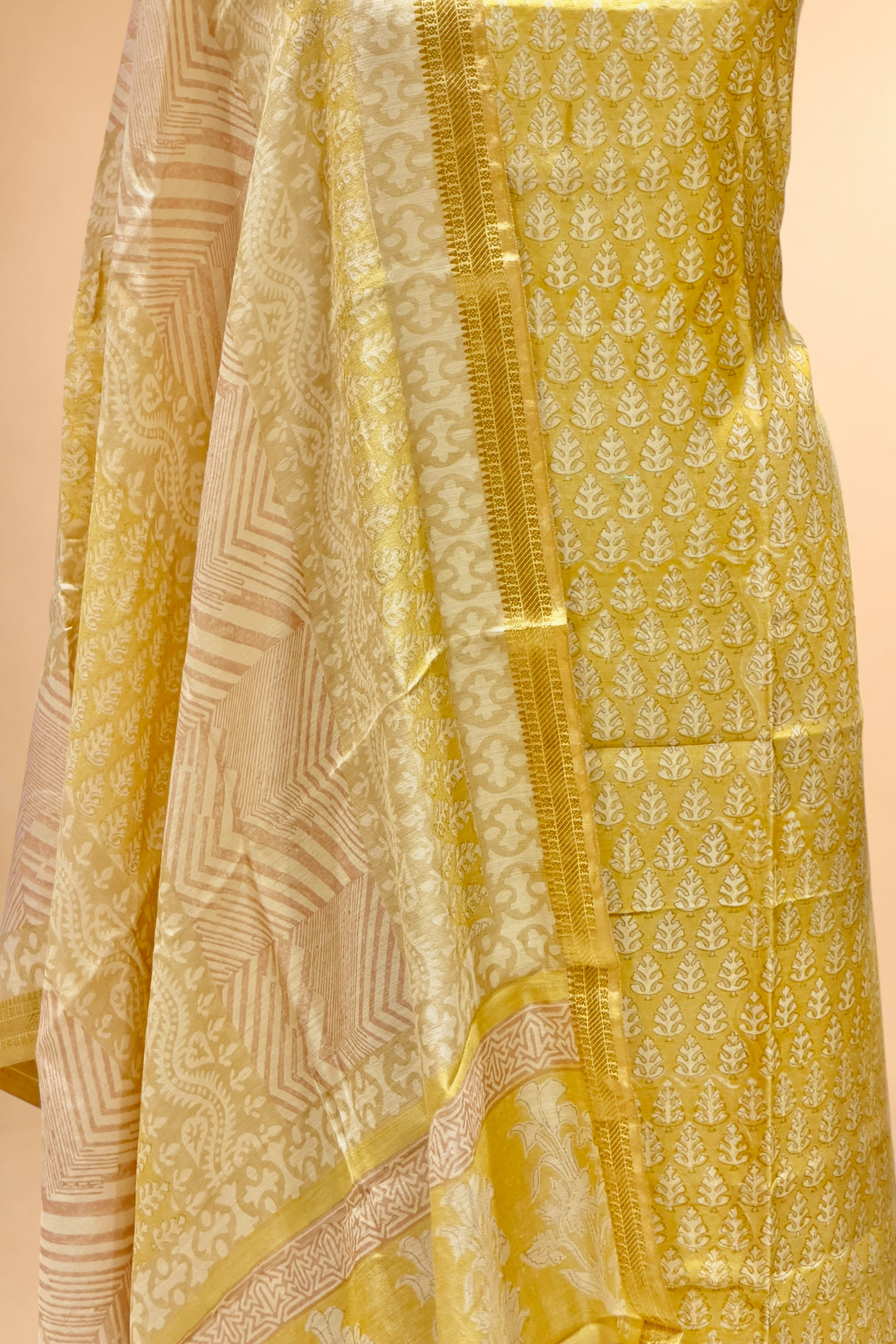 Sunshine Yellow Block Printed Chanderi Suit Set with Printed Dupatta