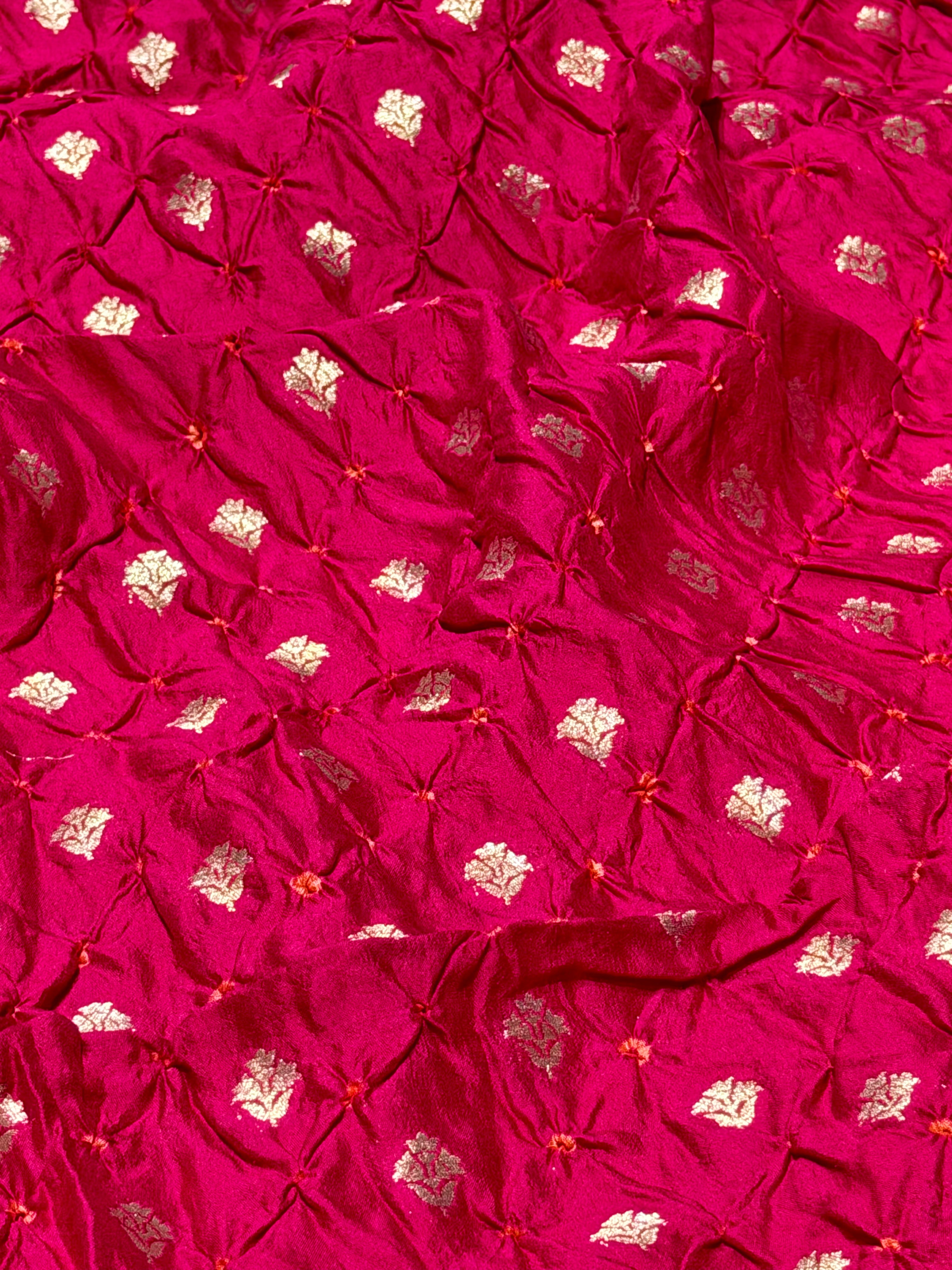 Rani Pink Chiniya Silk Fabric With Bandhani