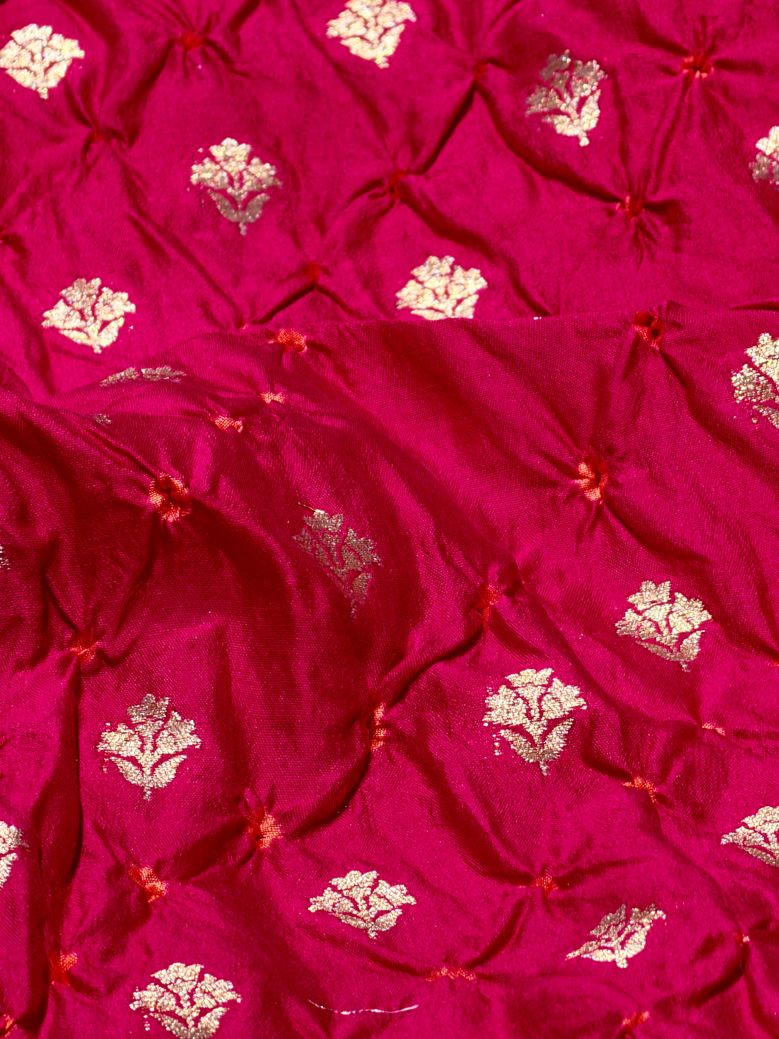 Rani Pink Chiniya Silk Fabric With Bandhani