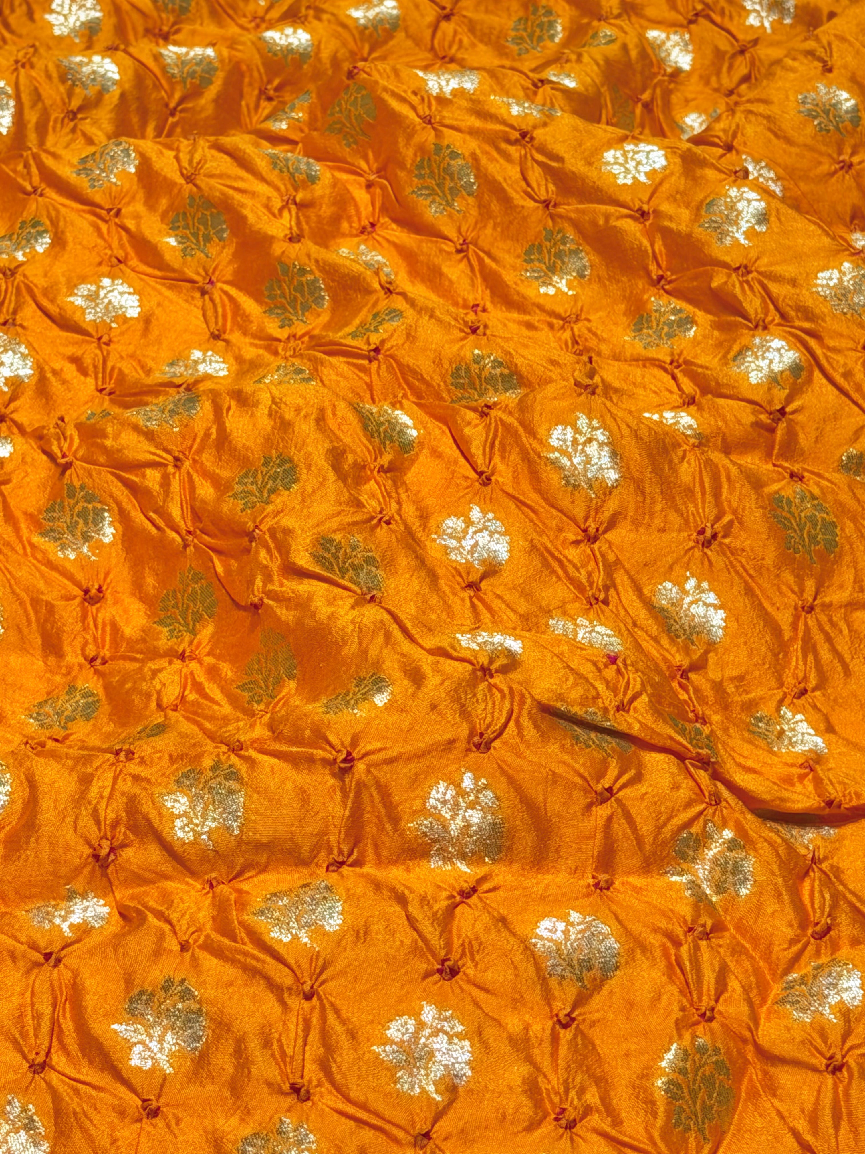 Mustard Yellow Chiniya Silk Fabric With Bandhani