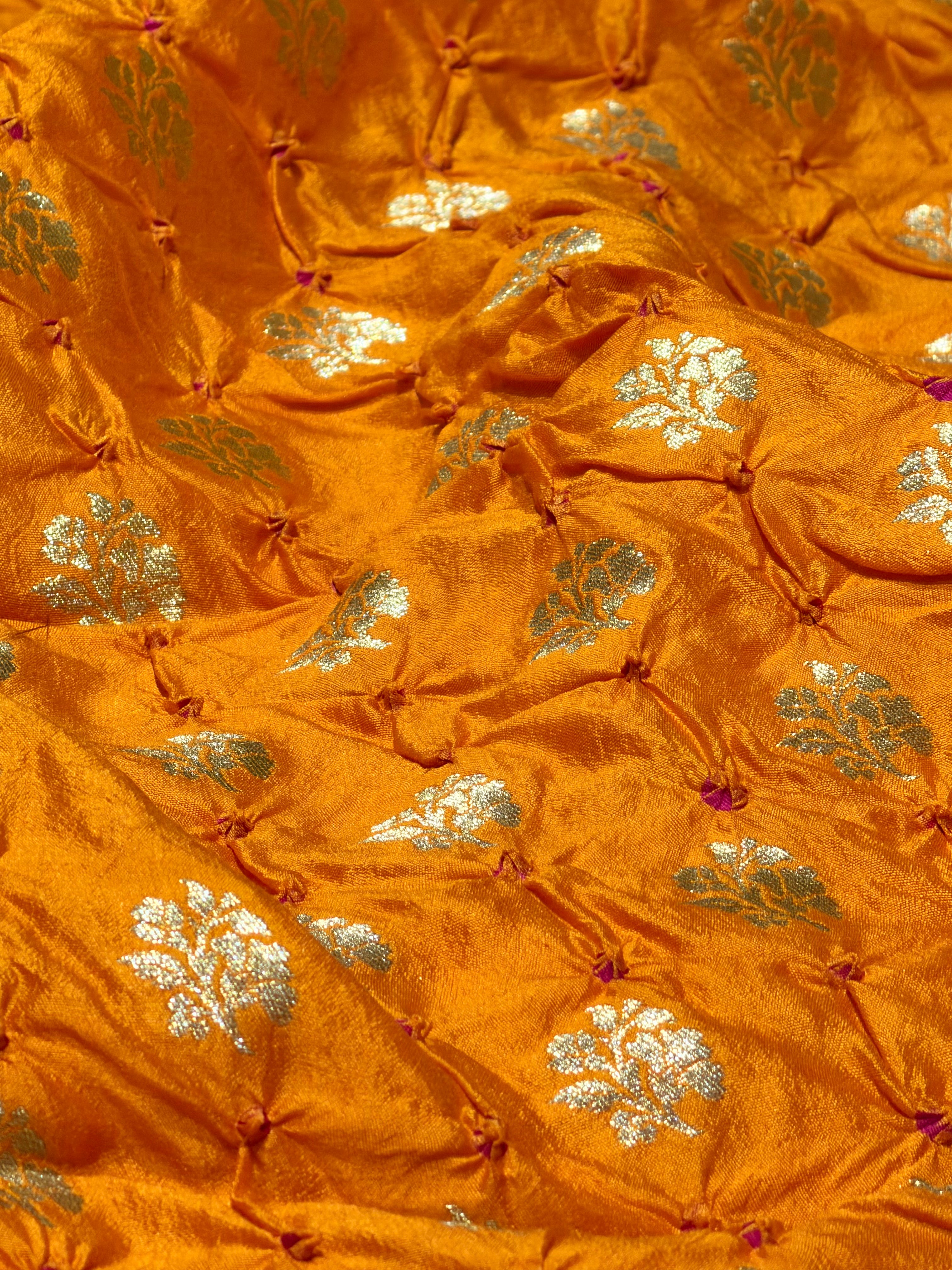 Mustard Yellow Chiniya Silk Fabric With Bandhani