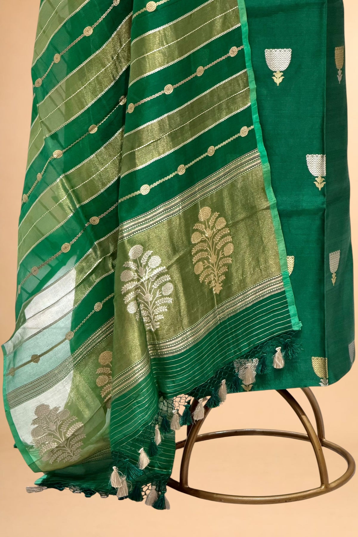 Green Pure Chiniya Silk Suit Set with Oranza Dupatta