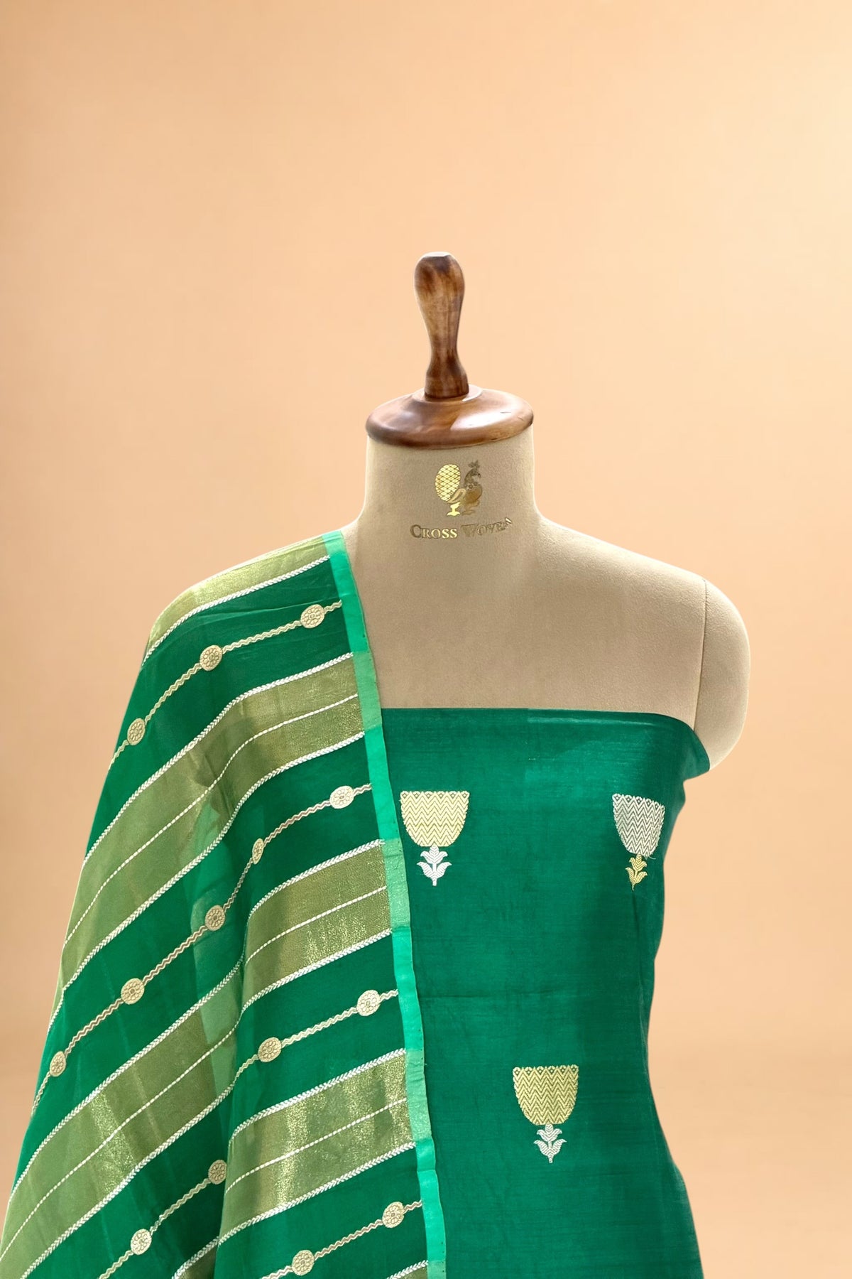 Green Pure Chiniya Silk Suit Set with Oranza Dupatta
