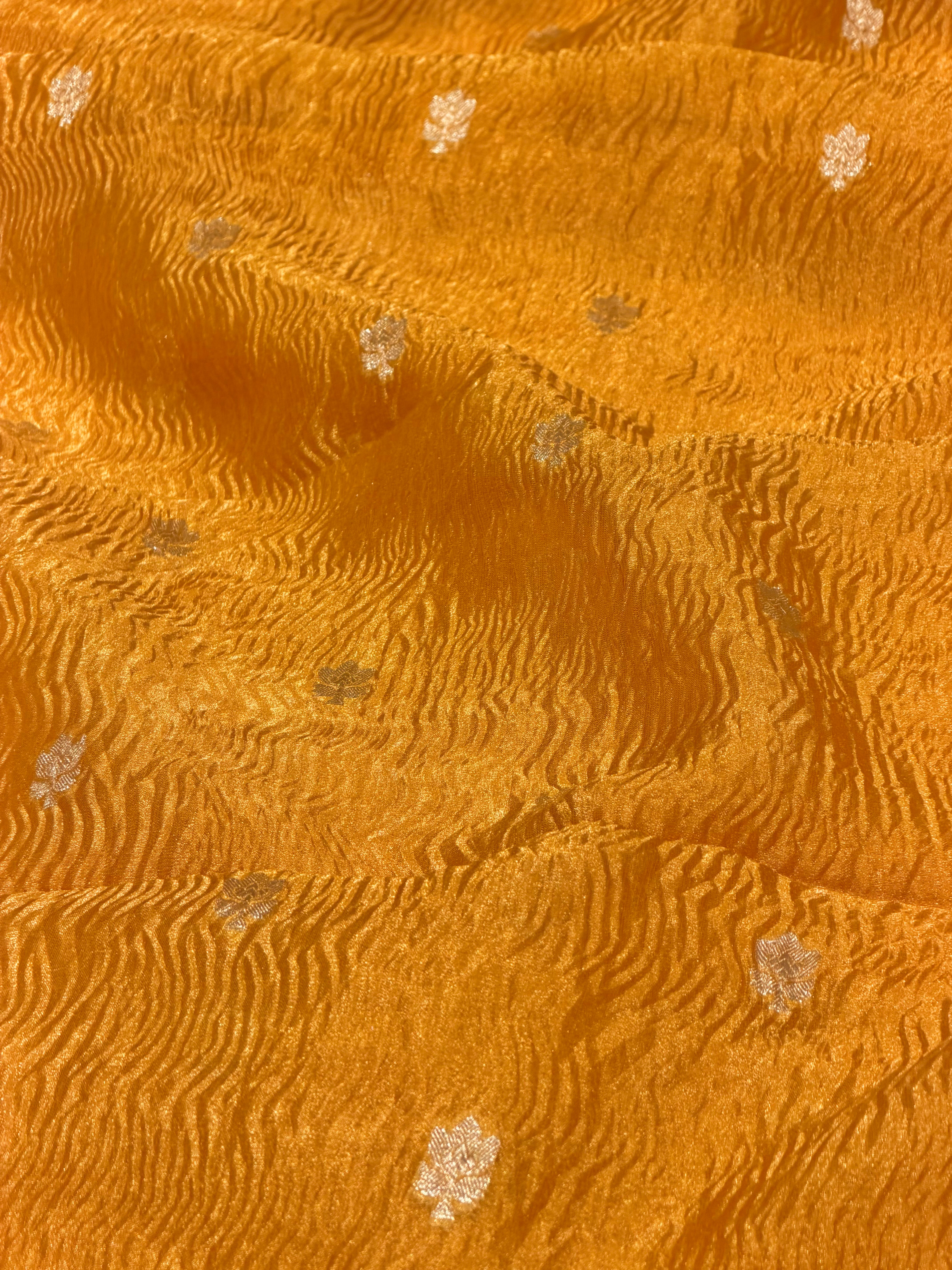 Mustard Gold Crushed Tissue Fabric with Gold Zari Floral Motifs