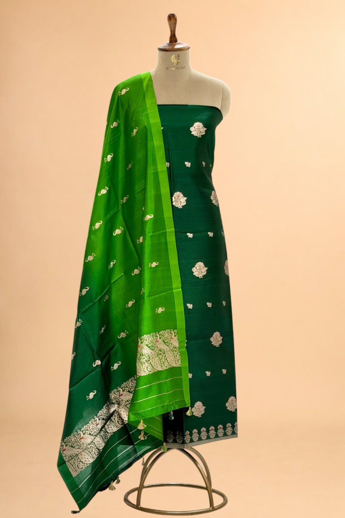 Deep Green Pure Silk Suit Set With Ombre Dupatta