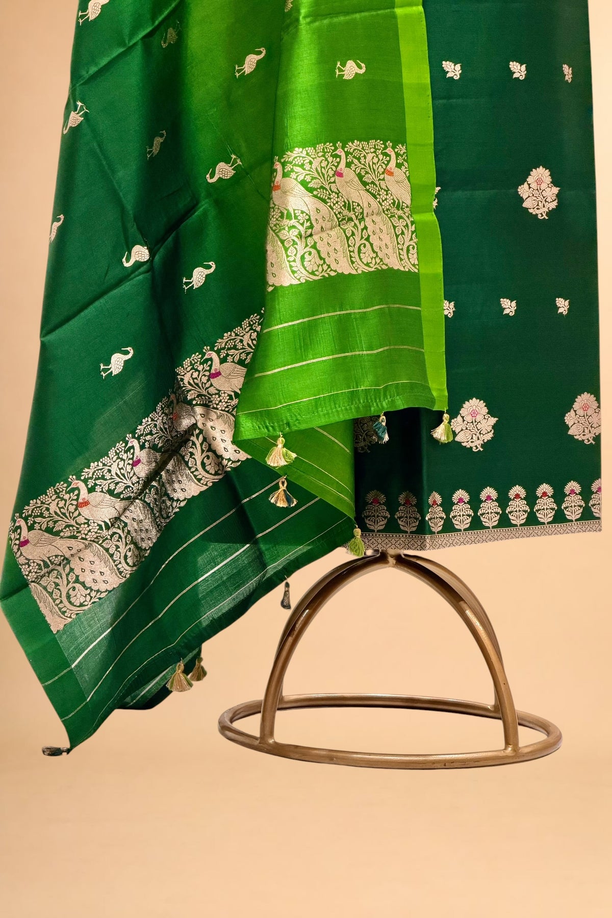 Deep Green Pure Silk Suit Set With Ombre Dupatta