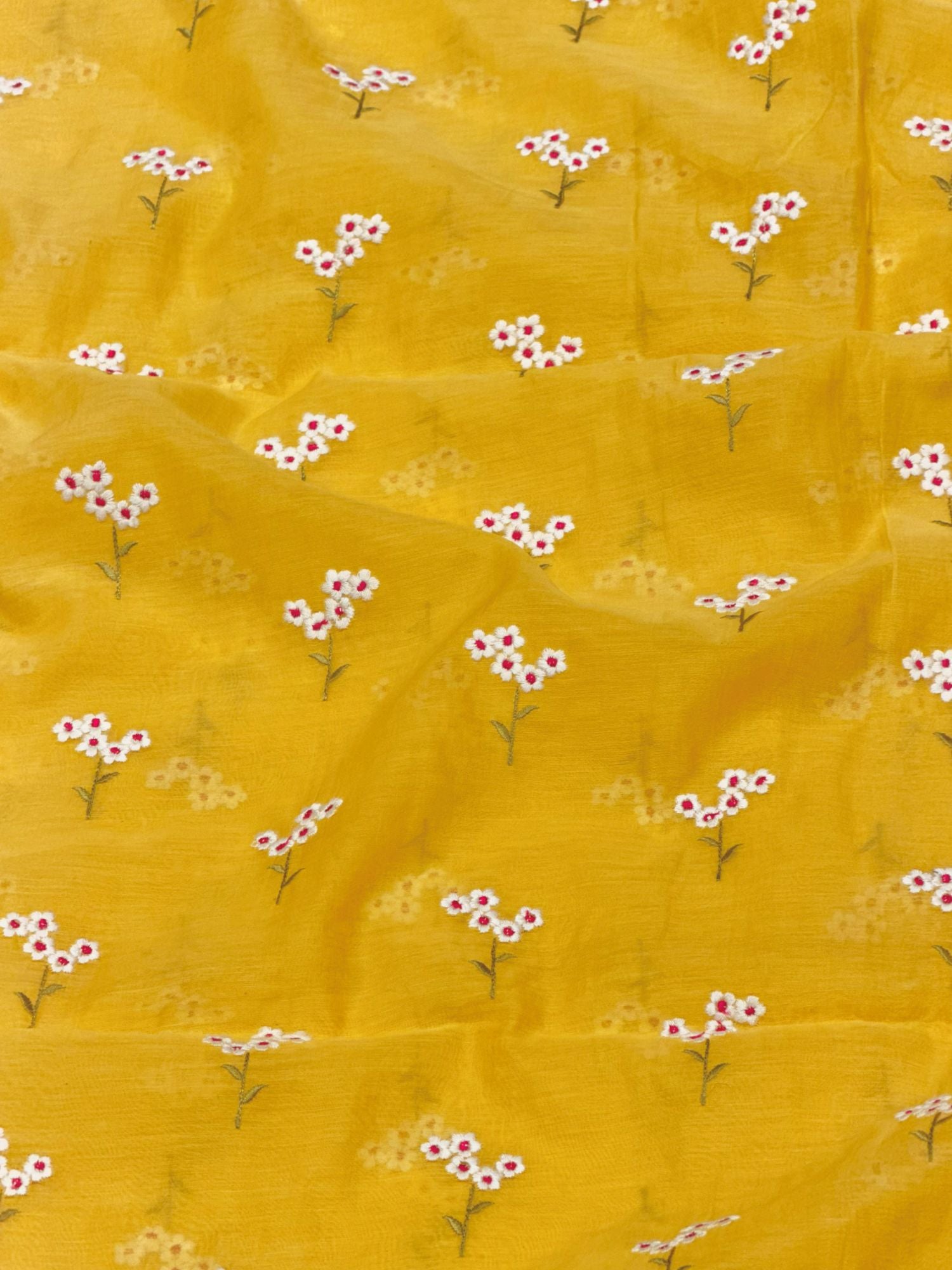 Mustard Yellow Mul Fabric with Floral Embroidered Motif