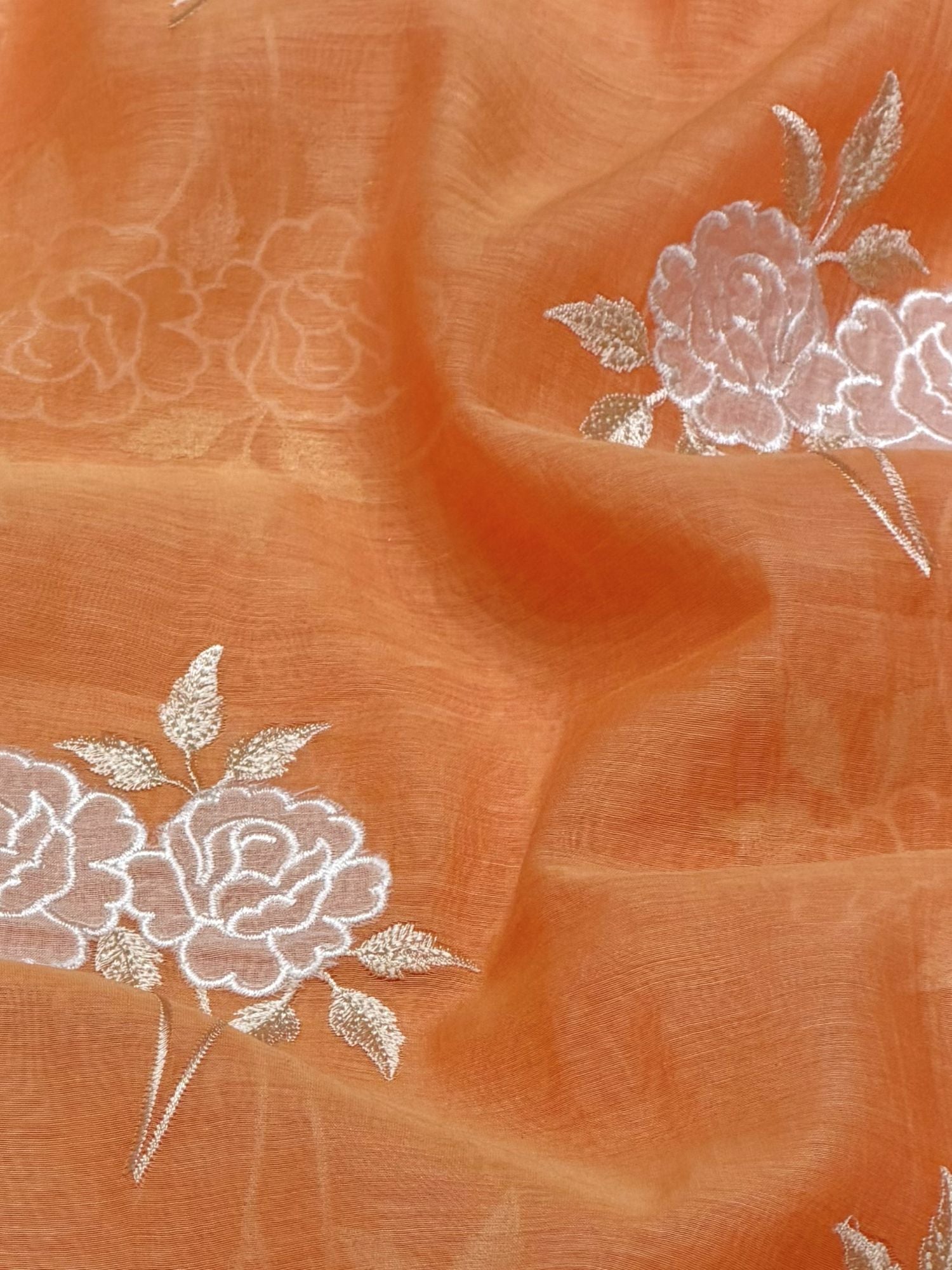 Orange Mul Fabric Floral Embroidered Motif