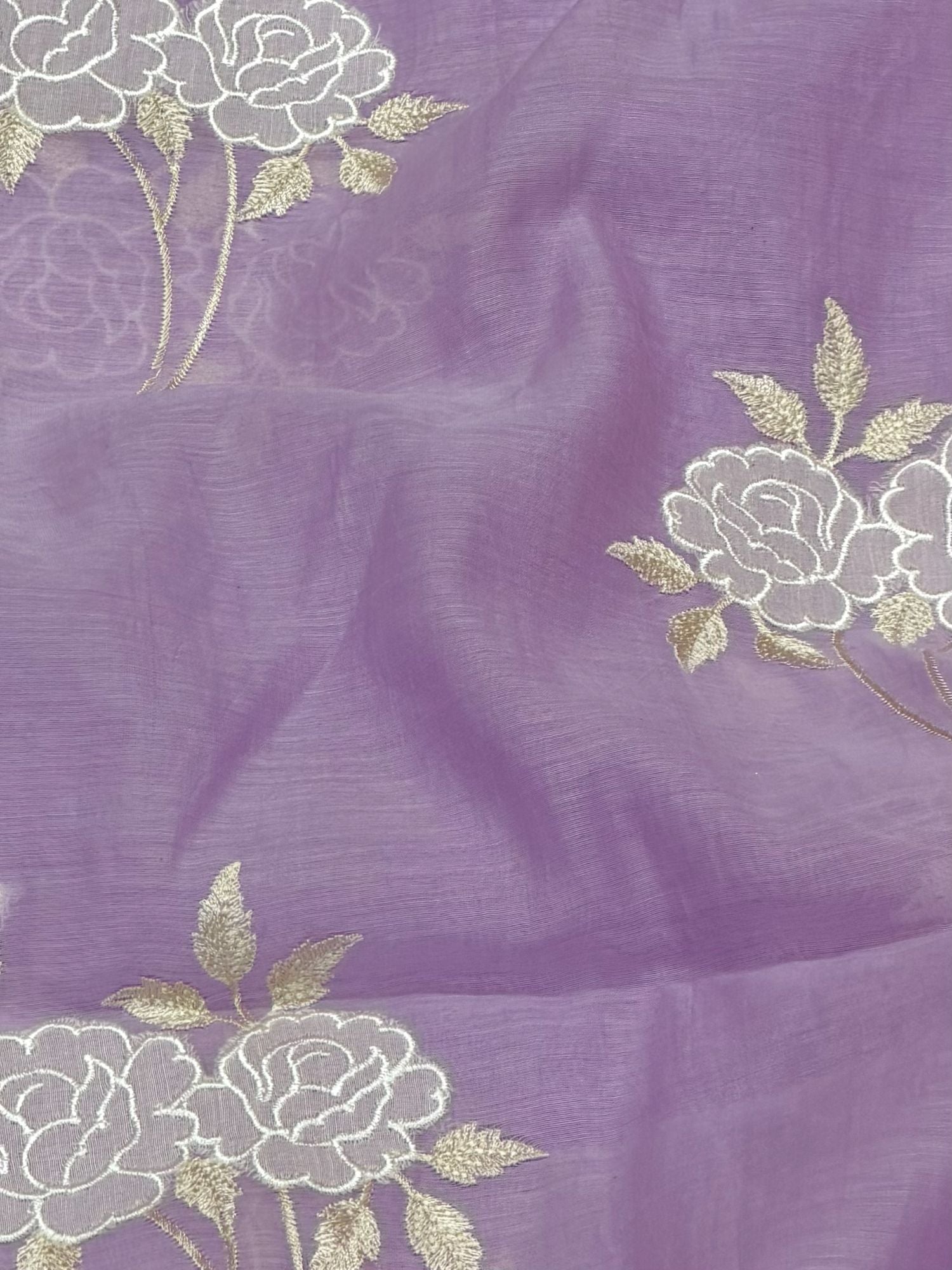 Lavender Mul Fabric Floral Embroidered Motif
